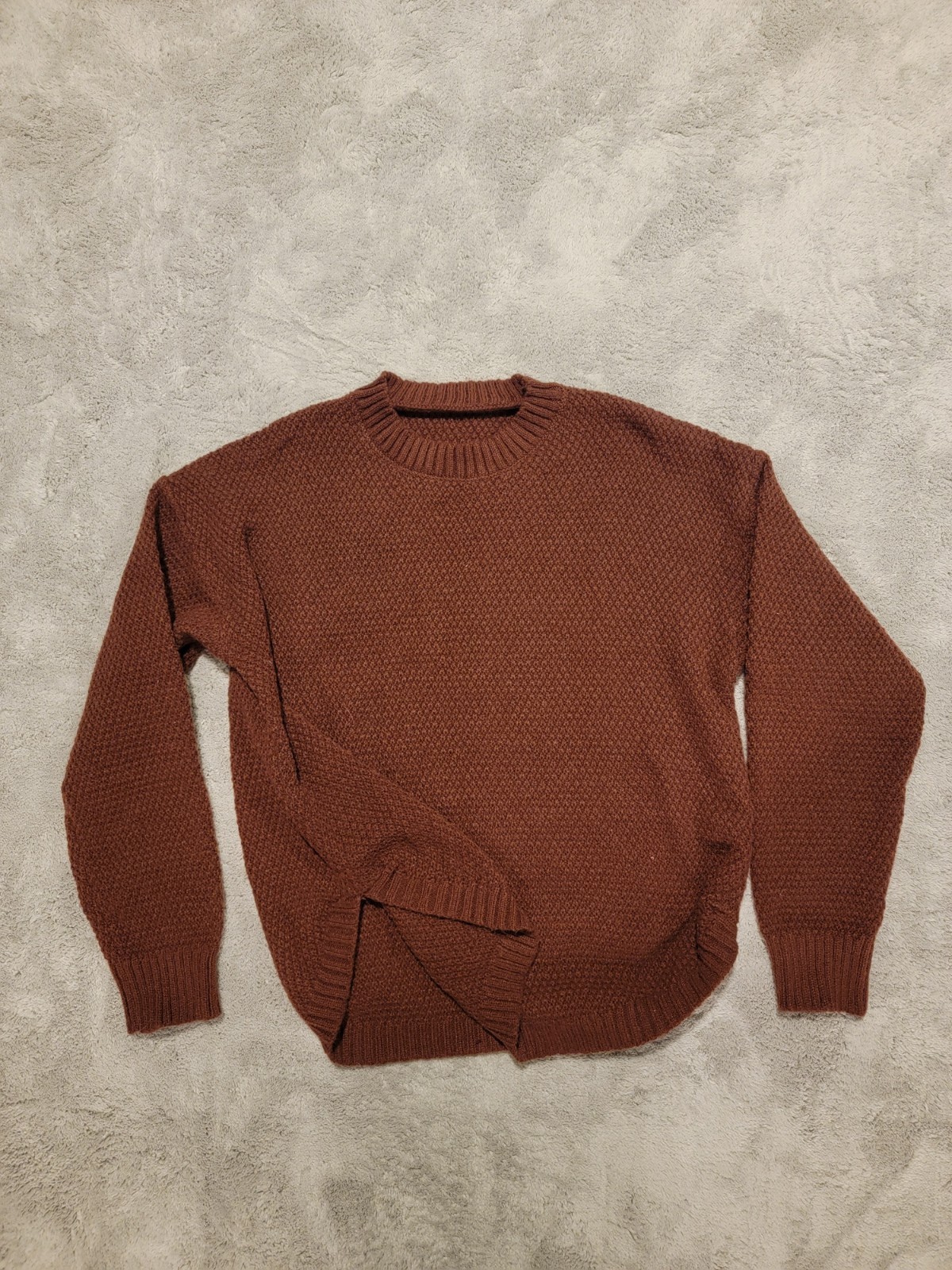 Brown Chunky-Knit Pullover Sweater Women Crew Neck Long Sleeve Relaxed