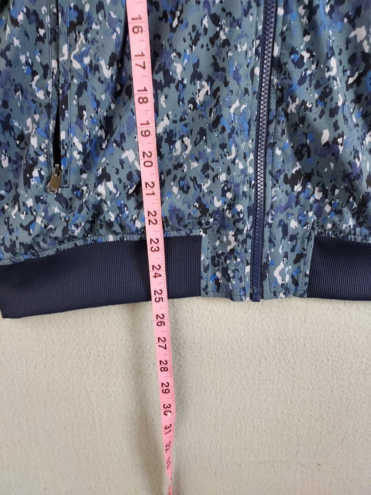 Athleta Women Bomber Jacket L Blue Cano Full Zip High Neck Pockets Outerwear