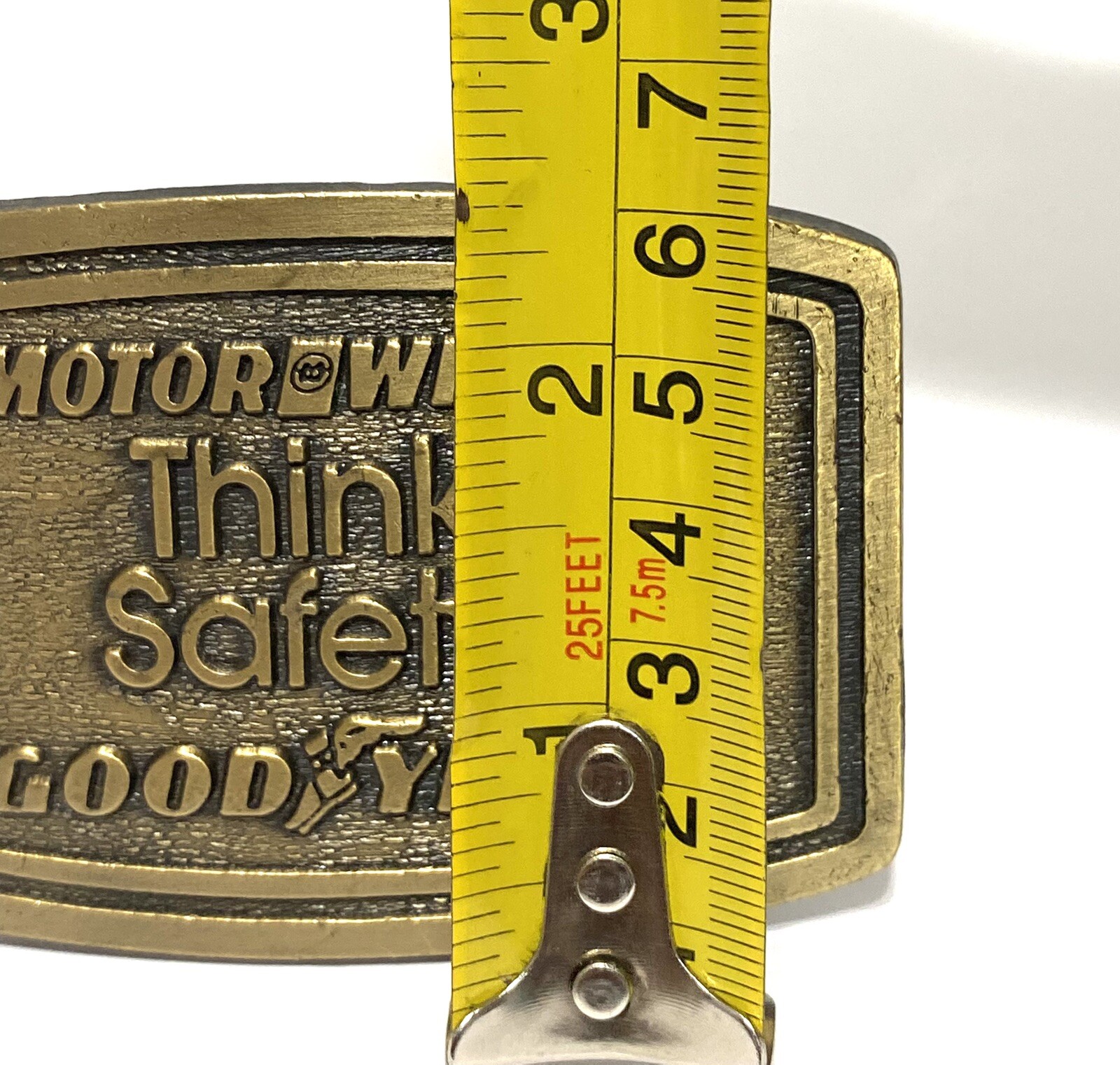 VTG Motor Wheel Good Year Auto Brass USA Belt Buckle Think Safety ENGRAVABLE!
