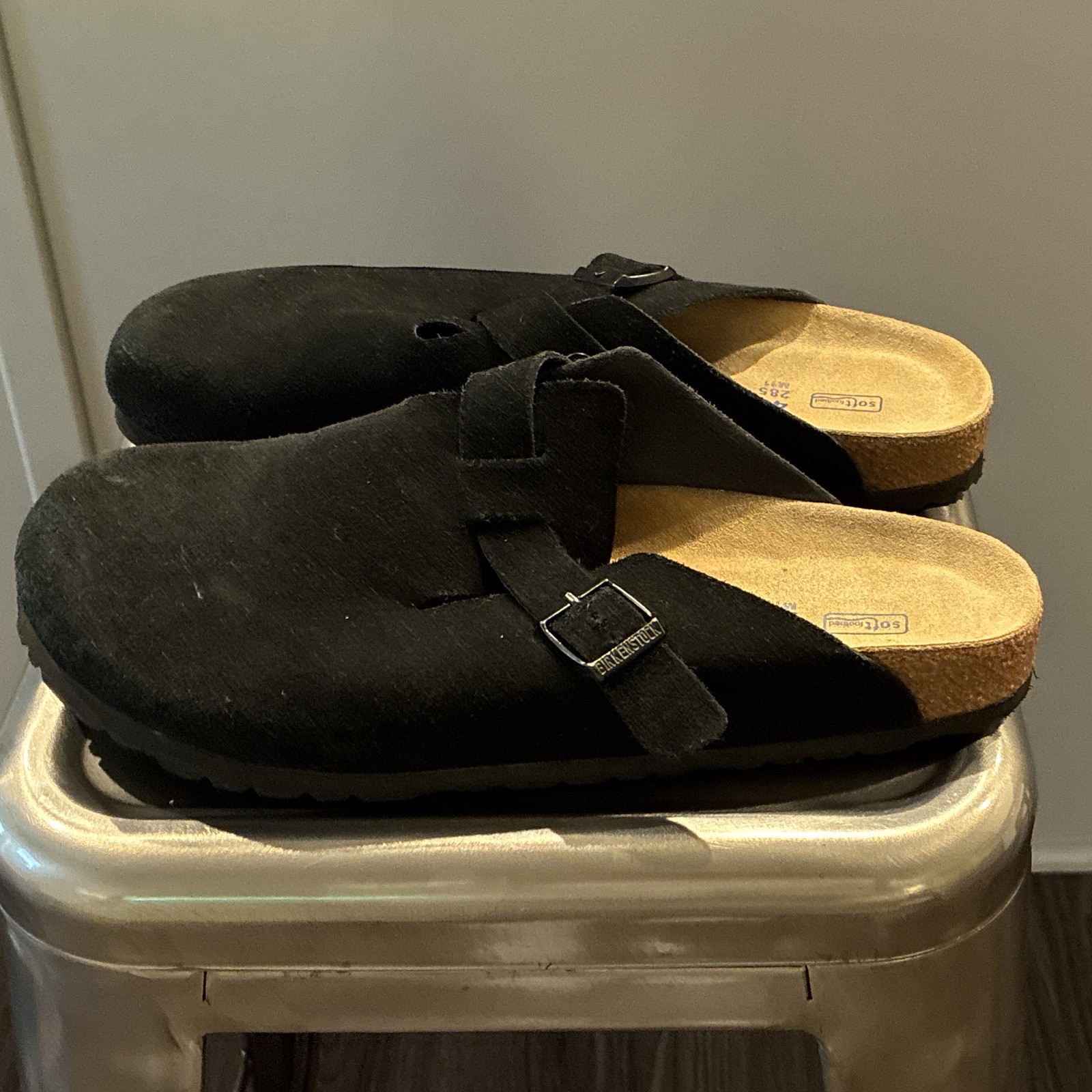 Birkenstock Boston Black Suede Clog Buckle Closed Toe Mens US 11 EU 44