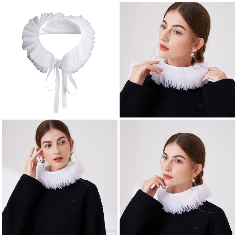 Victorian Renaissance Mesh Ruffle Collar Small Neck Ruff for Halloween Carnivals