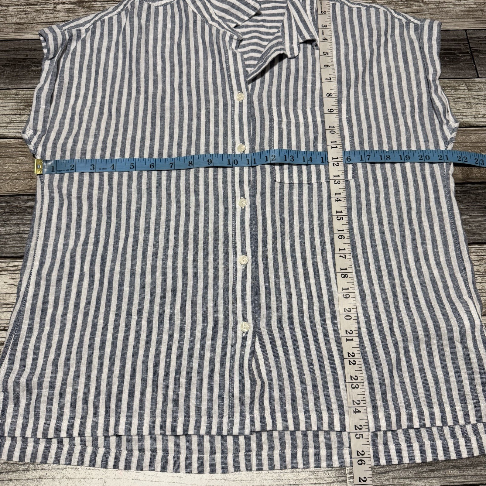 Orvis Striped Linen Blend Top Blouse Women’s M Blue White Lightweight Casual