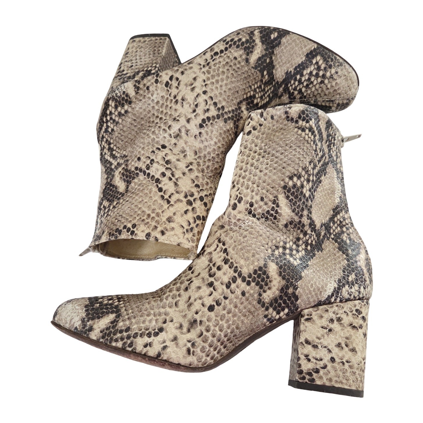 Free People EU 38 US 7.5 Cecile Tan Snakeskin Textured Leather Ankle Zip Booties