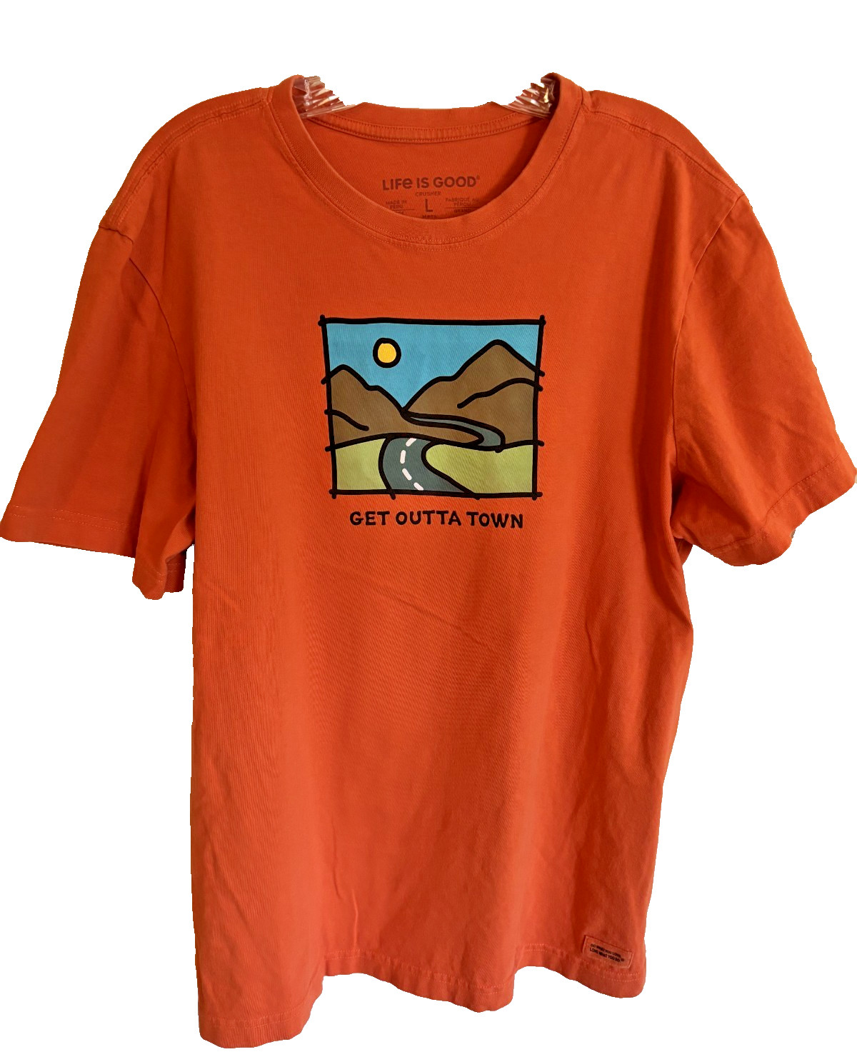 Life is Good Get Outta Town Large Orange Preowned Crusher T Shirt G6799