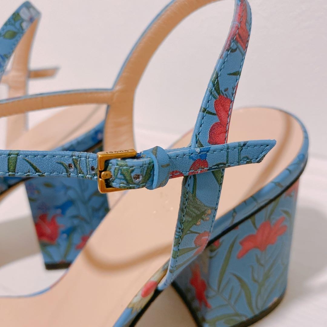 Used Gucci Flora Sandals Size 36 Blue Heel Height 7.1-10cm