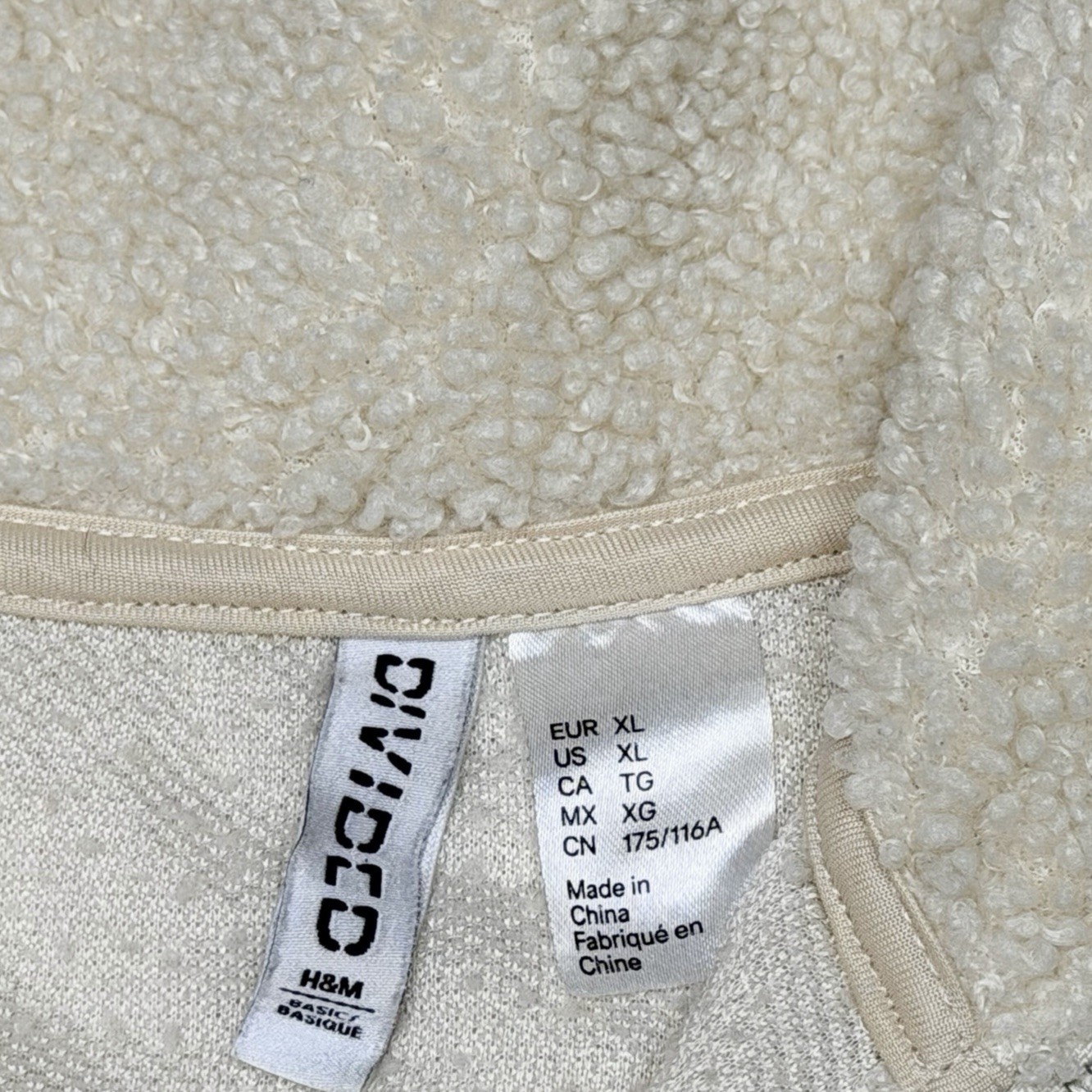 H&M Divided Teddy Fleece Quarter Zip Pullover Gorpcore Neutral Size XL Borg