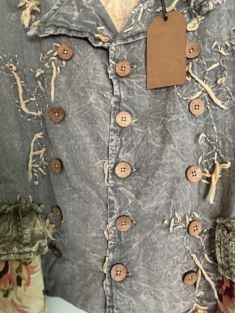 #1396 A Rare Bird Chambray Knotted Floral Mixed Shabby Chic Shirt/Jacket NWT