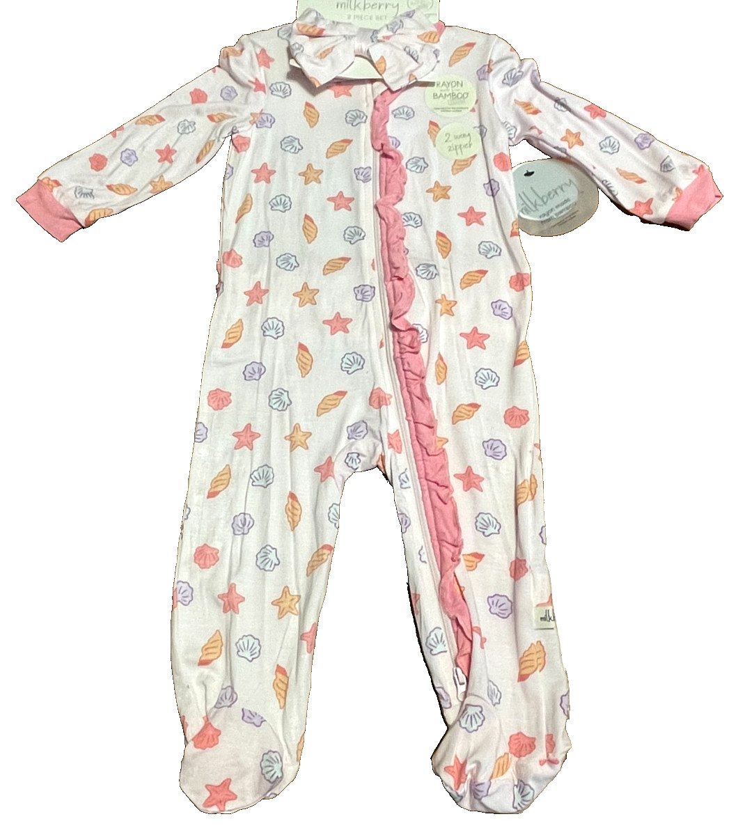 Milkberry Bamboo Shells Beach Sleeper Ruffles 2 Way Zipper New Girl Baby 0-3M
