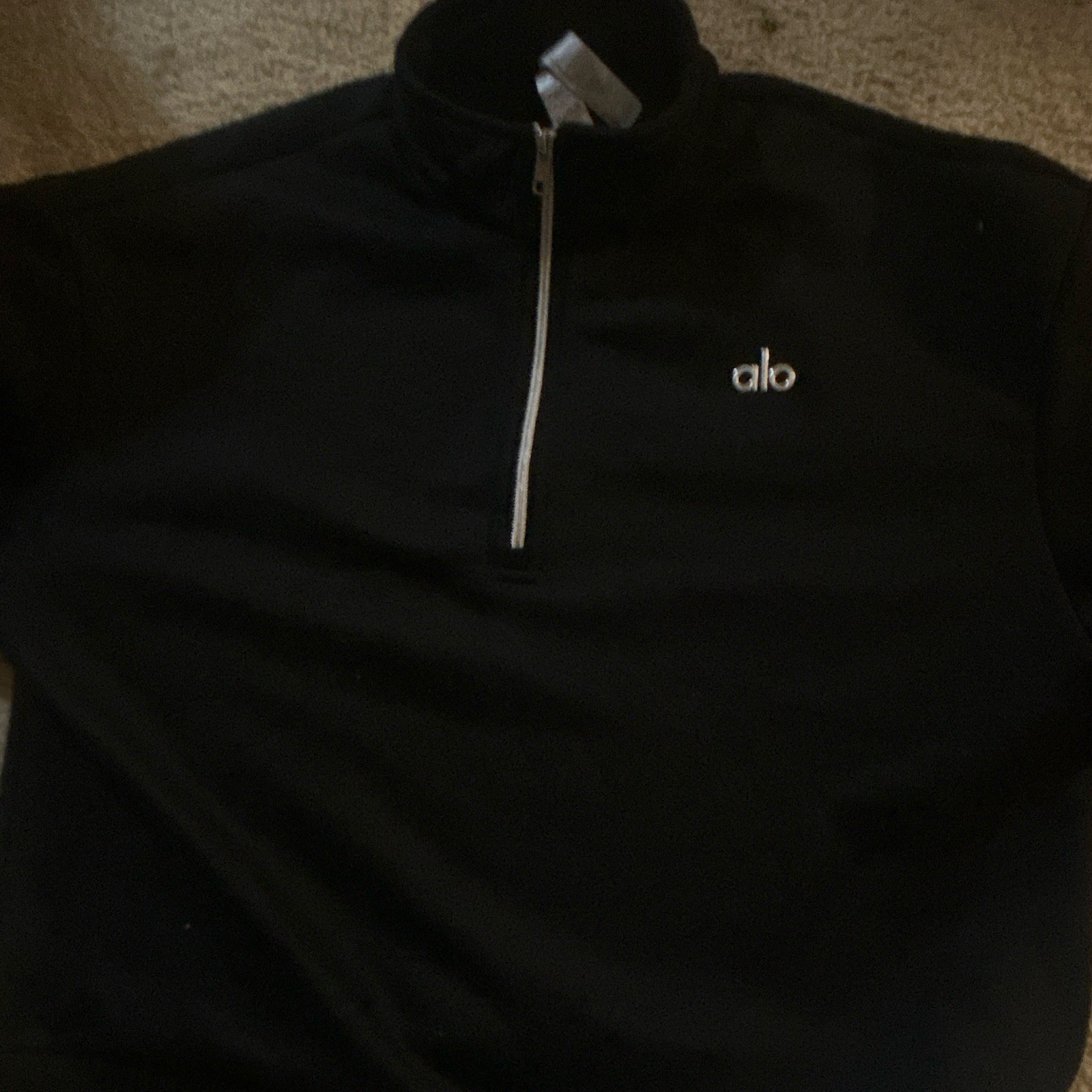 ALO Yoga Women’s L Black 1/4 Zip Mock Neck Fleece Sweatshirt Logo