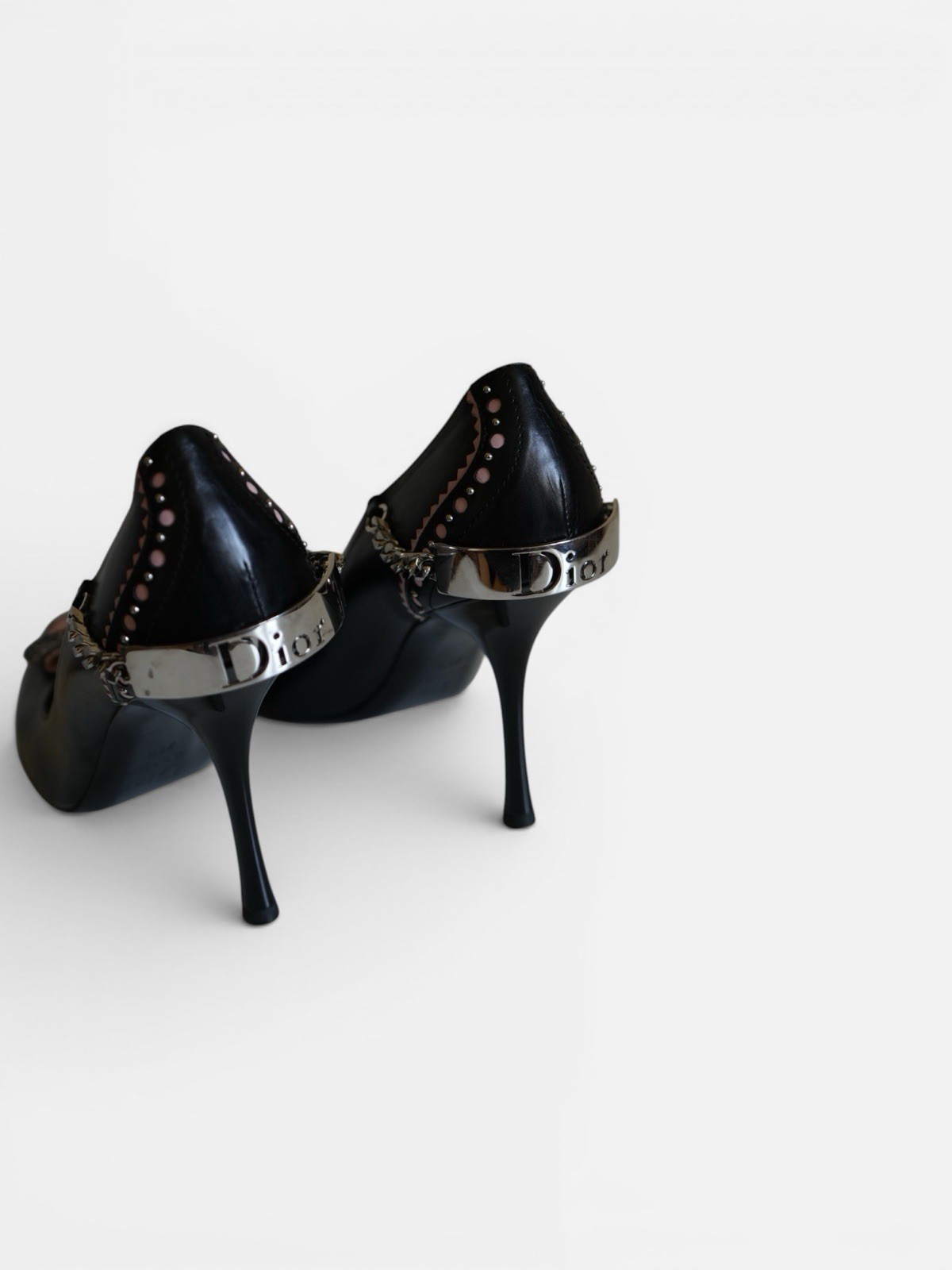 F/W 2004 Christian Dior W/ Logo Chain Pink Bow Pumps Heels VINTAGE