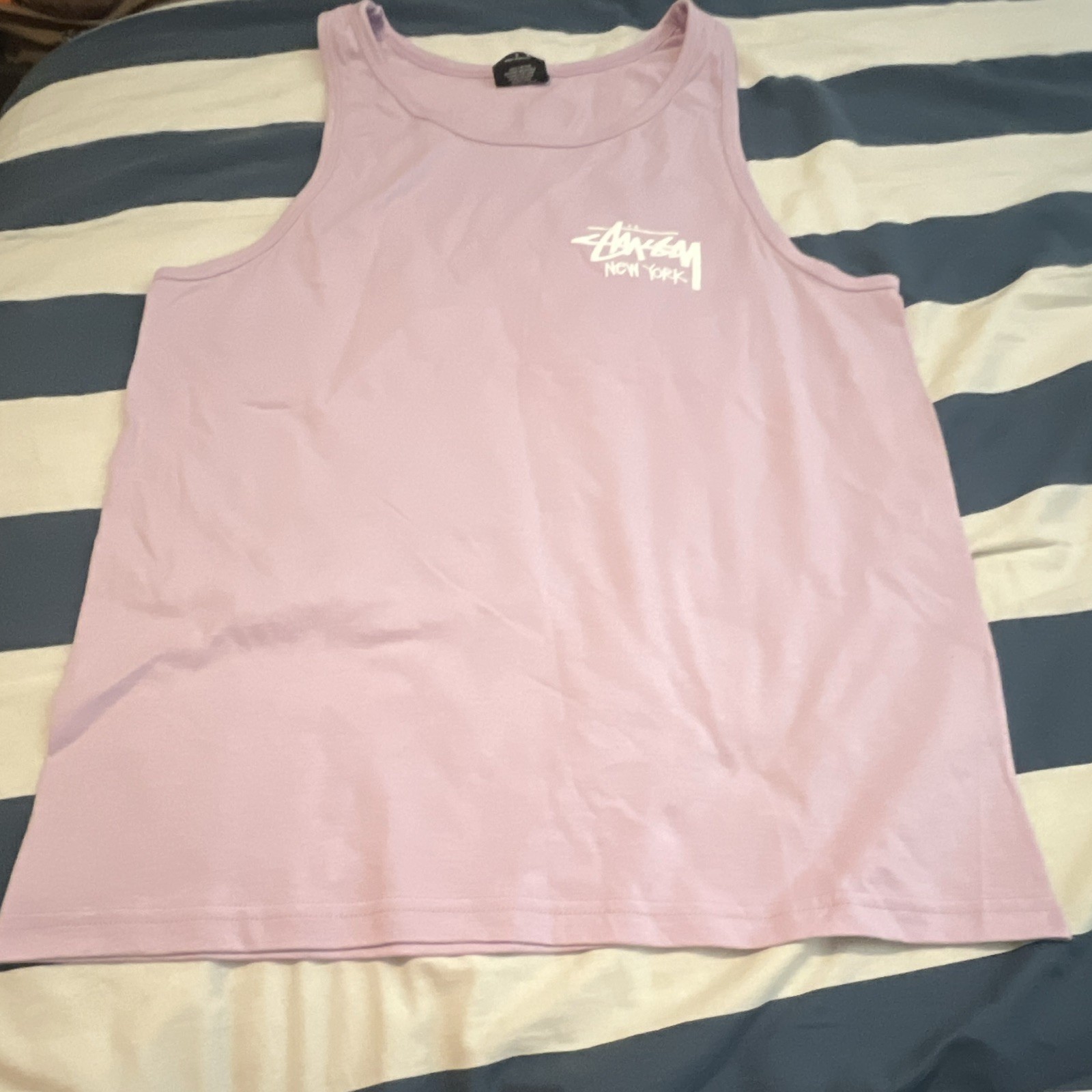 Stussy New York Graphic Logo Purple Sleeveless Crew Neck Cotton Knit Tank S