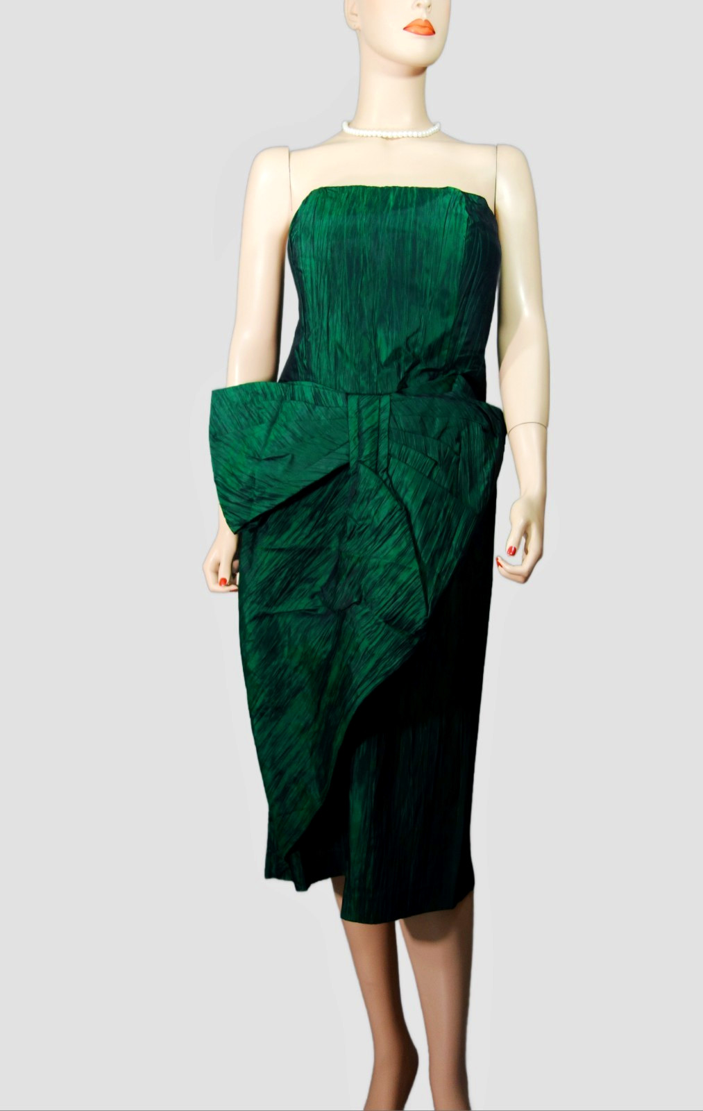 Vintage~LIZZY & JOHNNY~Textured Taffeta Sheath 14 Party Dress Huge Bow Tie Waist