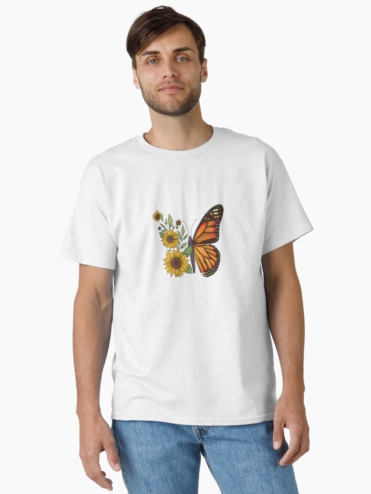 Sunflower Butterfly Floral Nature Graphic Lover Flower Unisex White T-shirt