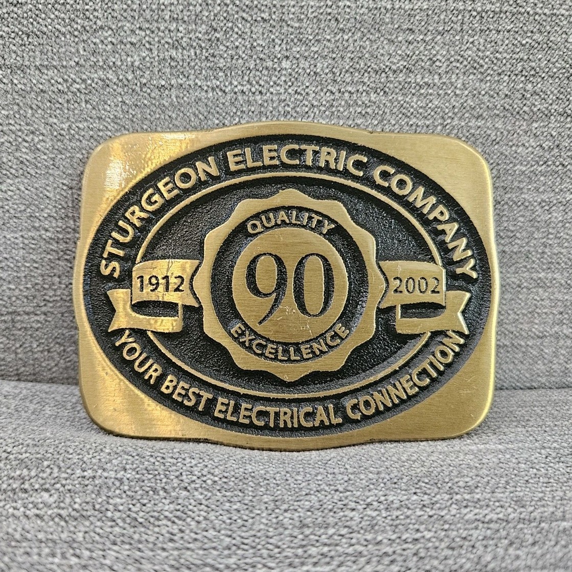 Sturgeon Electric Company 90th Anniversary Belt Buckle 1912-2002 Pride USA Award