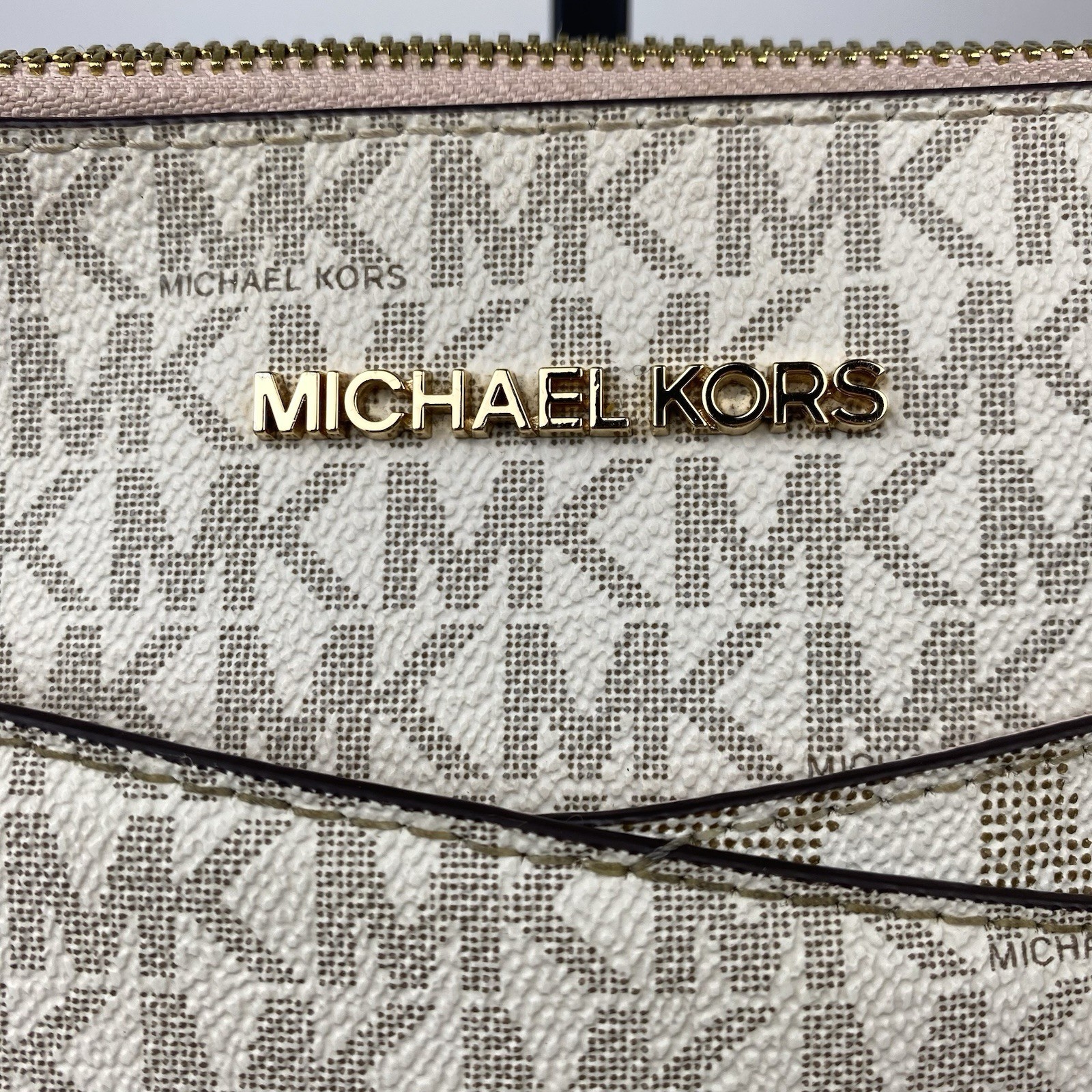 Michael Kors Mercer Logo and Leather Accordion Crossbody Bag Pink Medium
