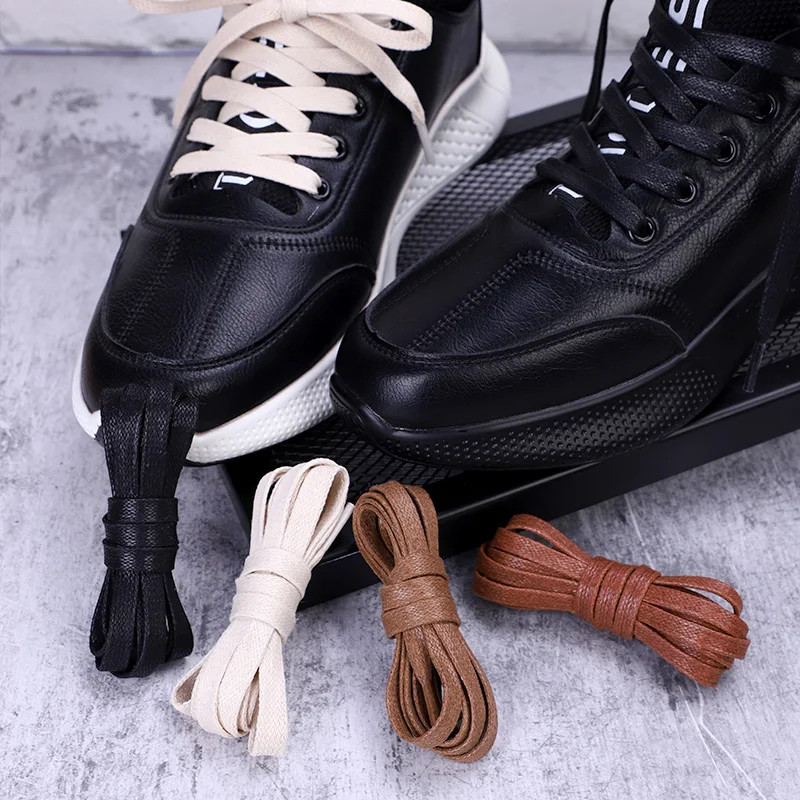 1 Pair Waxed Cotton Shoelaces 0.8CM Width Flat Waterproof Shoe Laces Unisex Boot