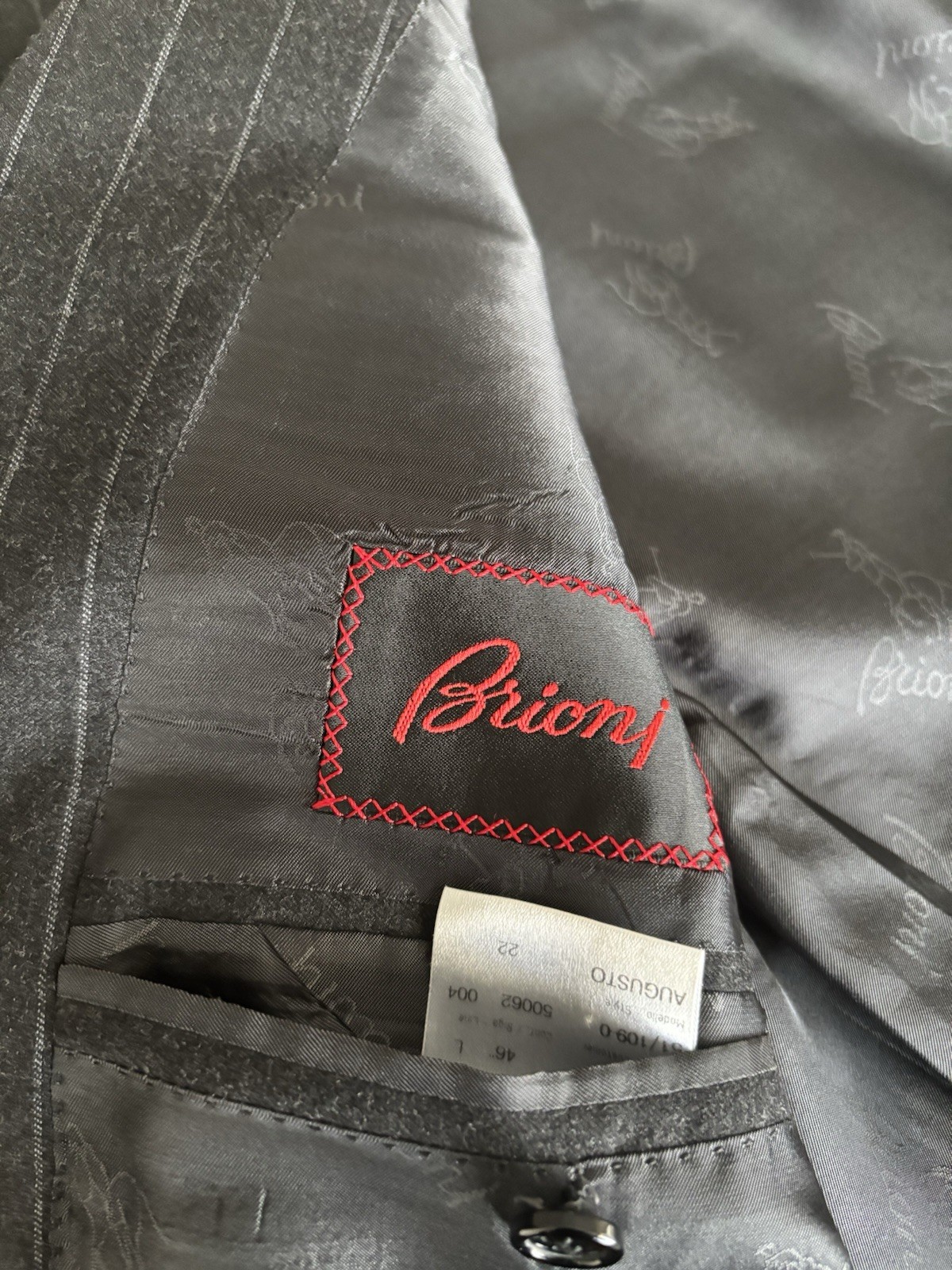 Brioni Suit 46L 40×30 Charcoal Gray Pinstripe Wool Suit