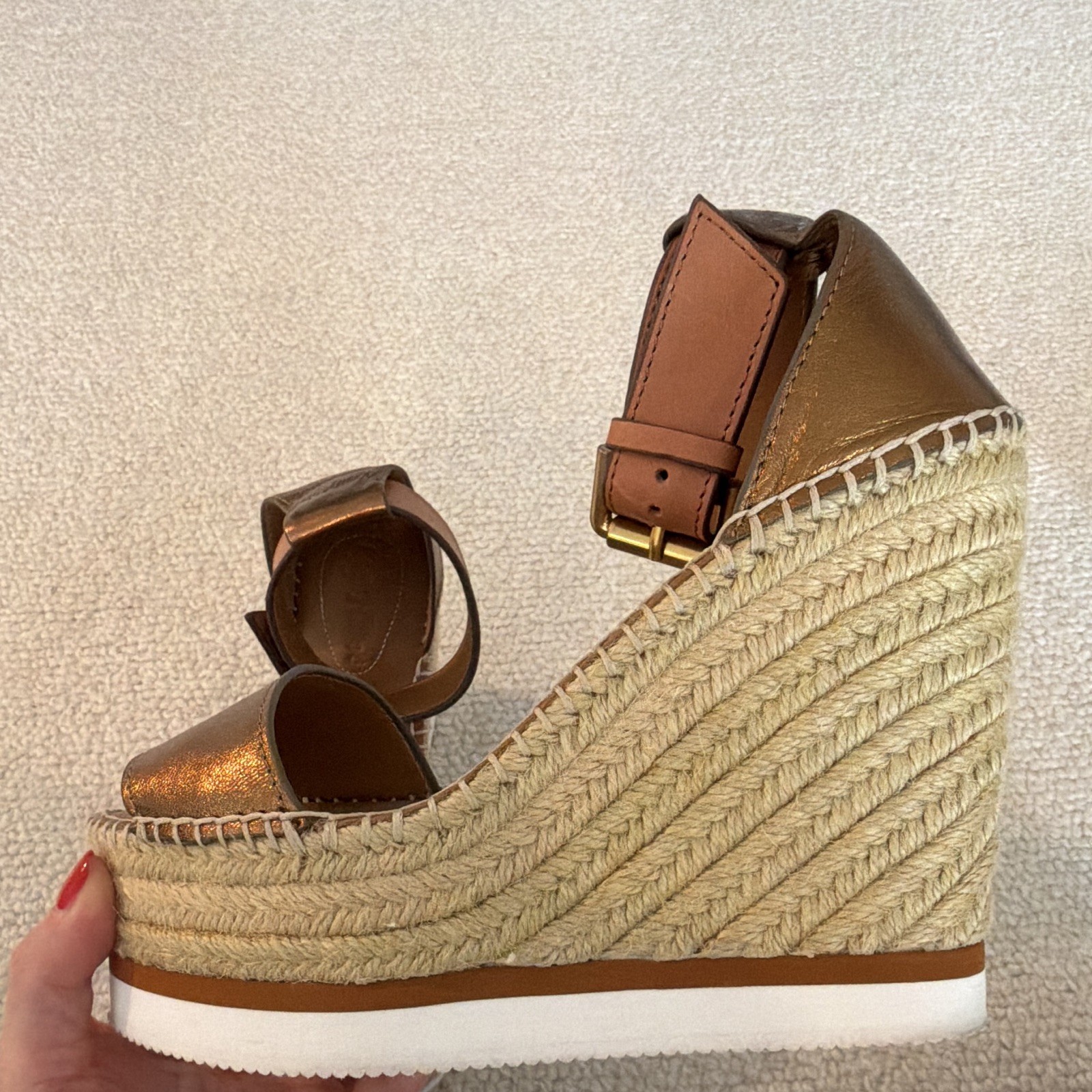 See by Chloe Women’s Bronze/Tan Espadrille Wedge Sandals US 6 Buckle Solid