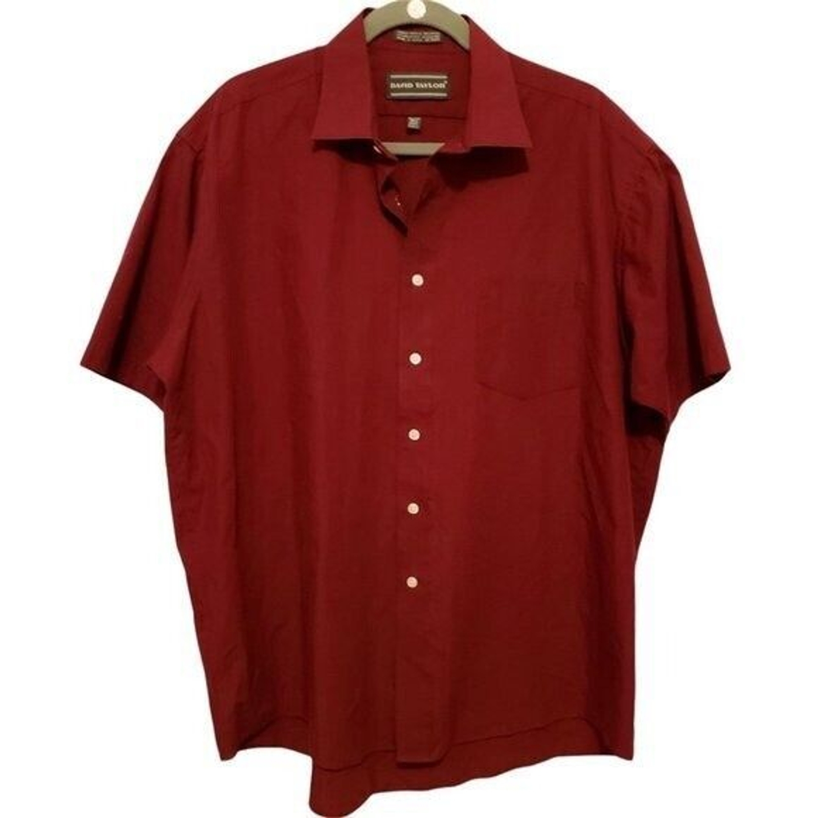 David Taylor Mens Sz 16.5 Red Solid Short Sleeve Button Down Shirt