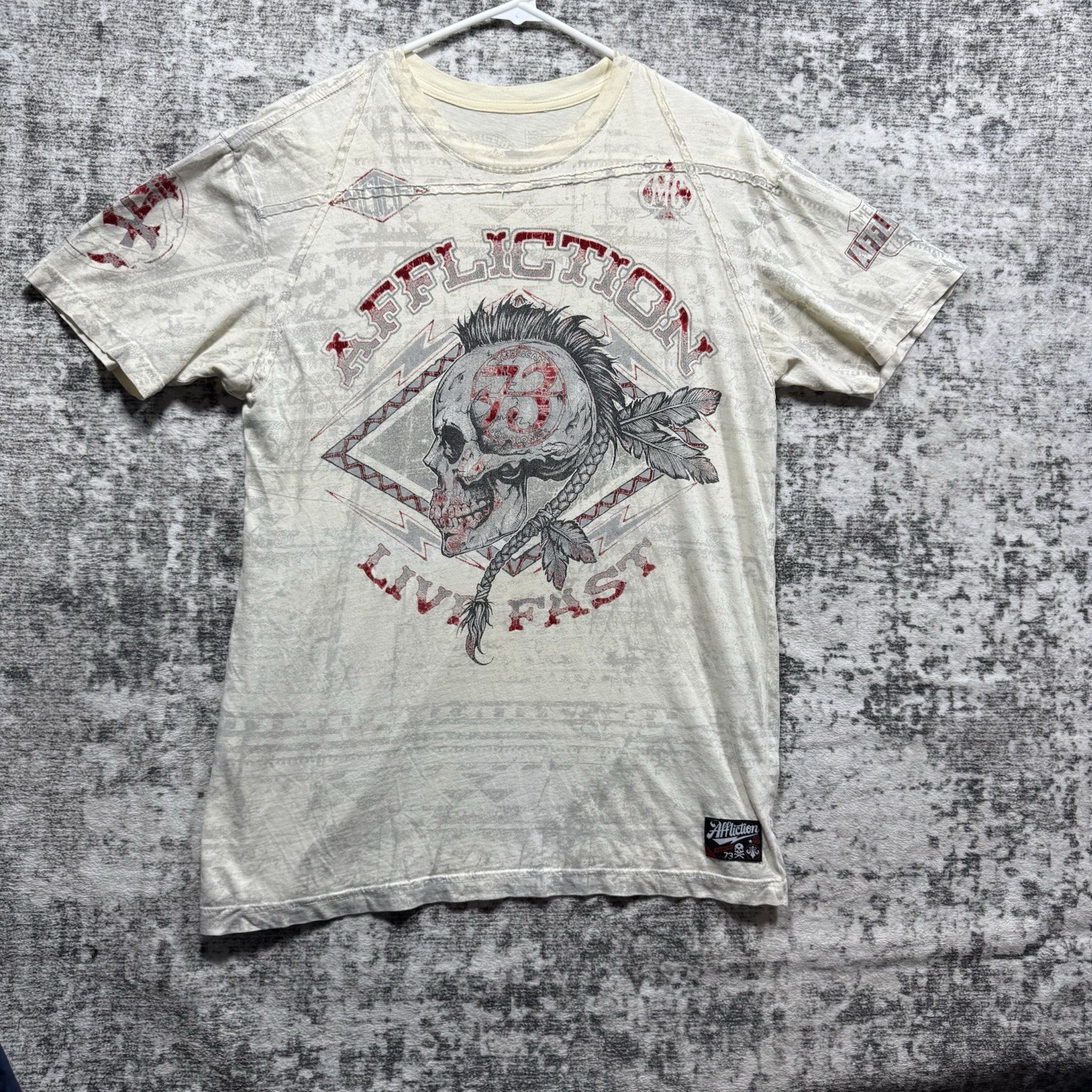 Vintage Y2K Affliction Mens M Live Fast American Custom Skull All Over Print