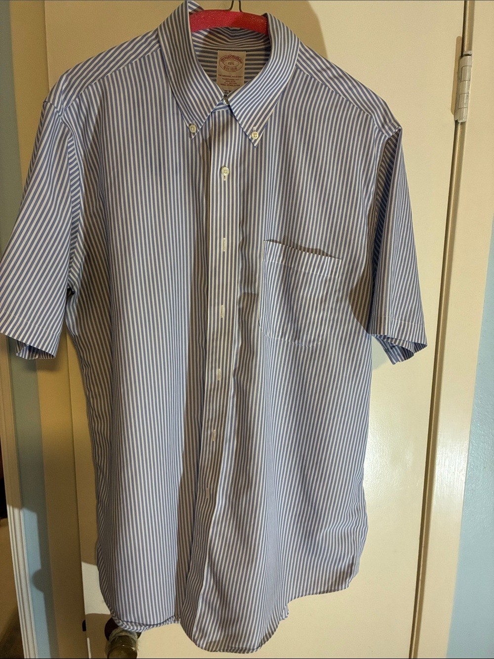 Brooks Brothers Blue and White Striped Short-Sleeve Button-Down Shirt