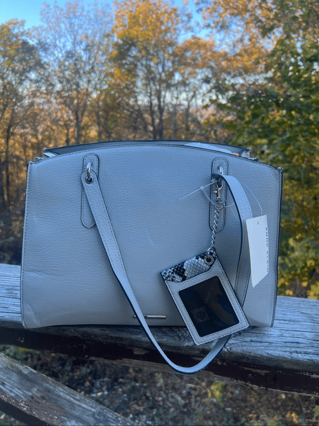 Ann Klein Winnie Curved Tote Gray Grained Bag NWT