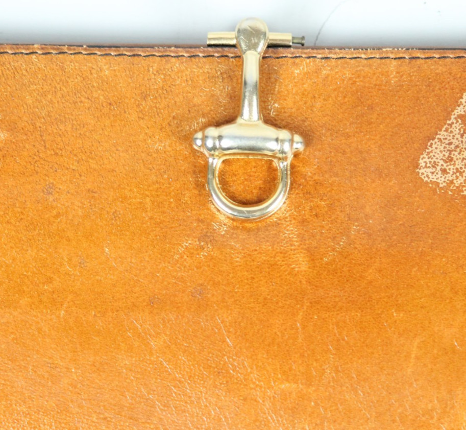 Vtg ITALY Beige Calf Leather Bifold Wallet Checkbook Organizer w/ Gold Horsebit