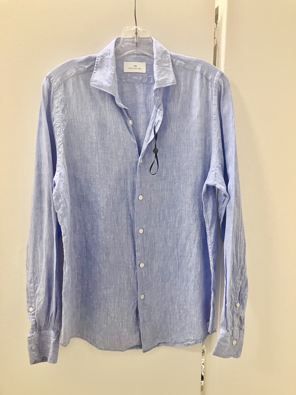 PORTOFIORI Italy Light Blue Linen Long Sleeve Shirt Sz 15 1/2 39 New