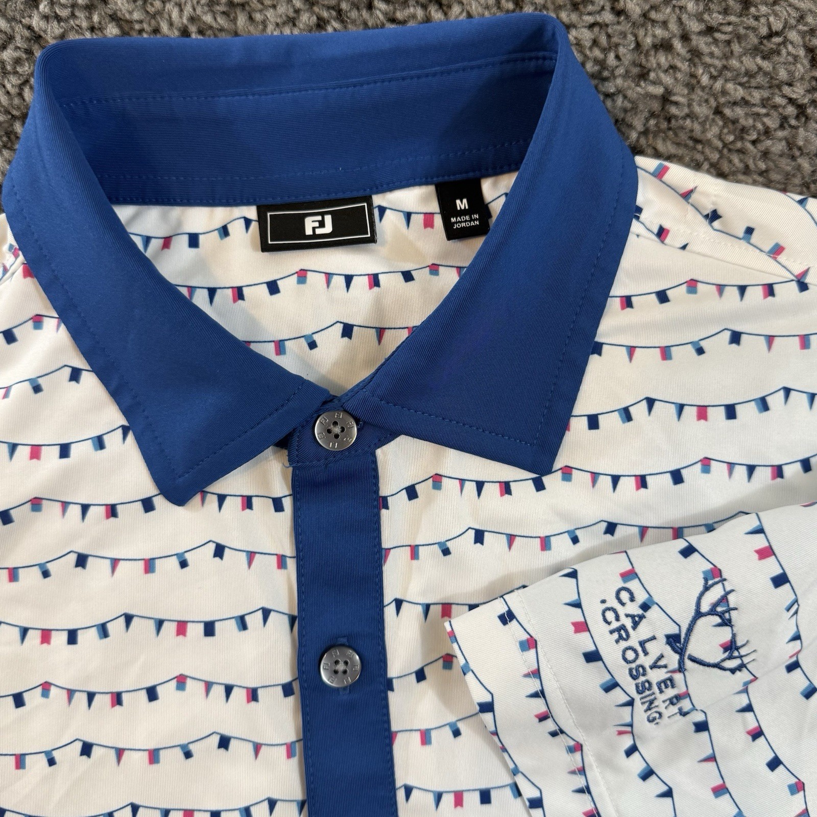 FootJoy Men’s White Flag Banner Print Lisle Golf Polo Men’s M Calvert Crossing