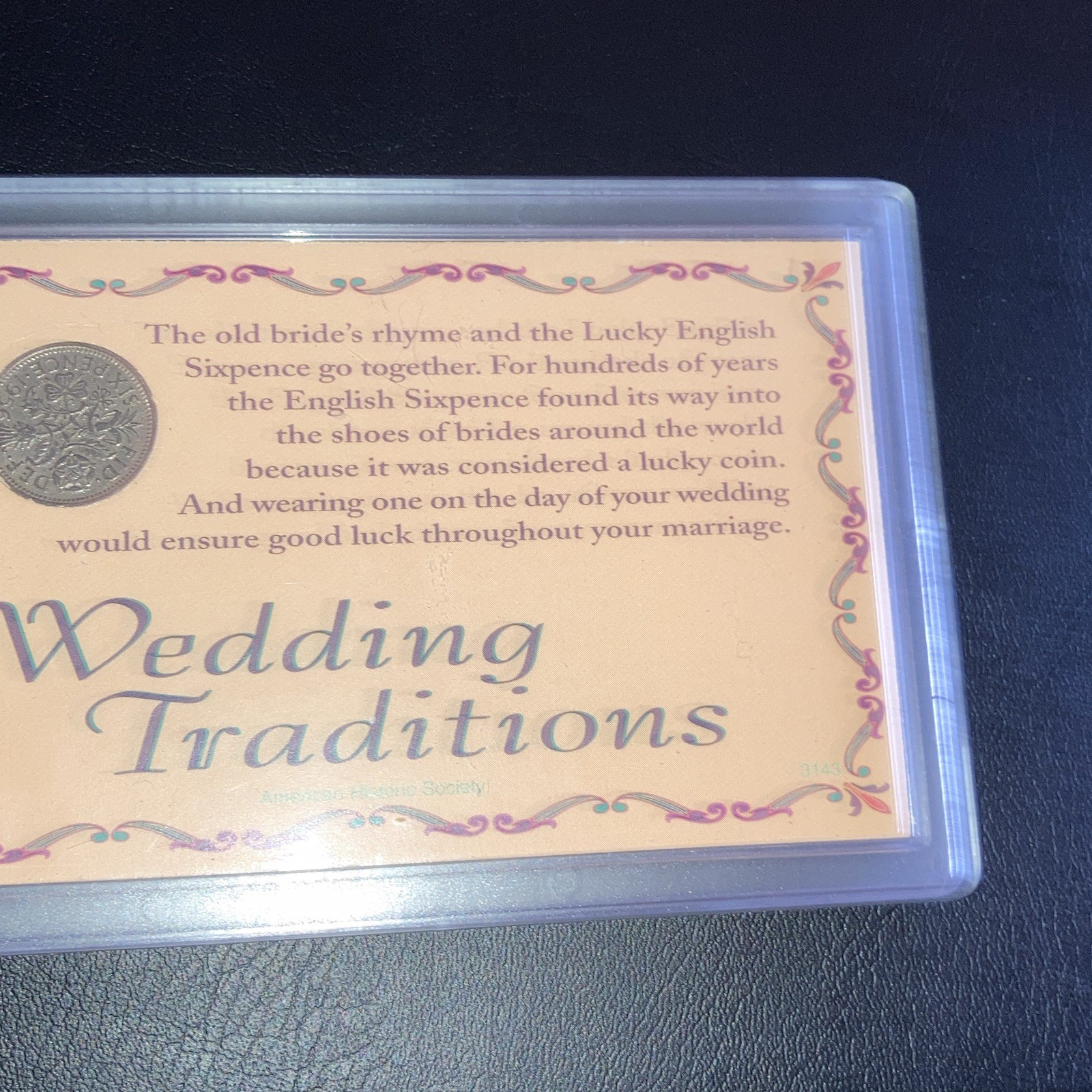 American Historic Society Lucky Wedding Coin English Sixpence w/ Case & COA