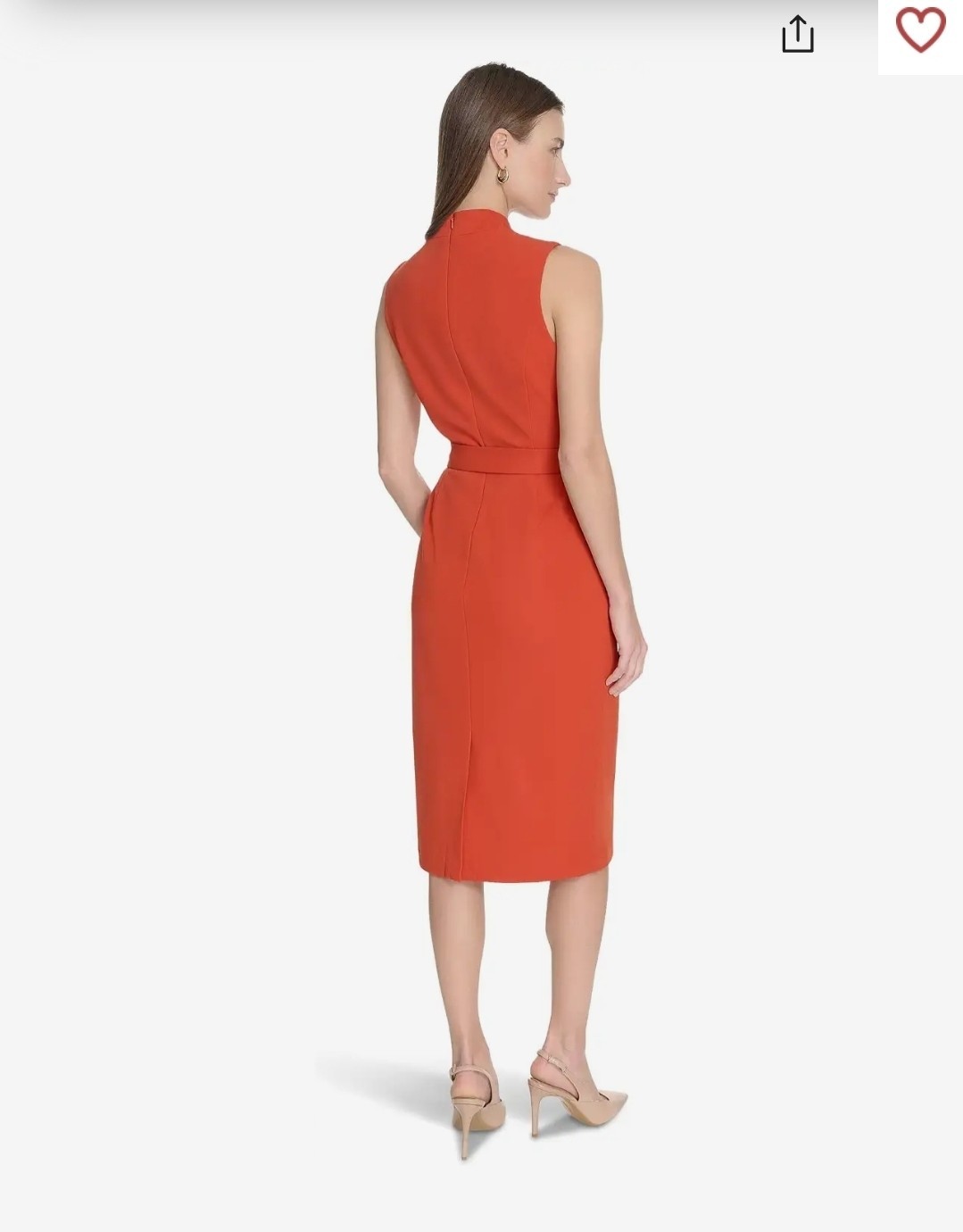 Calvin Klein Sleeveless V-Neck Orange Belted Sheath Dress Size 2p 4 16
