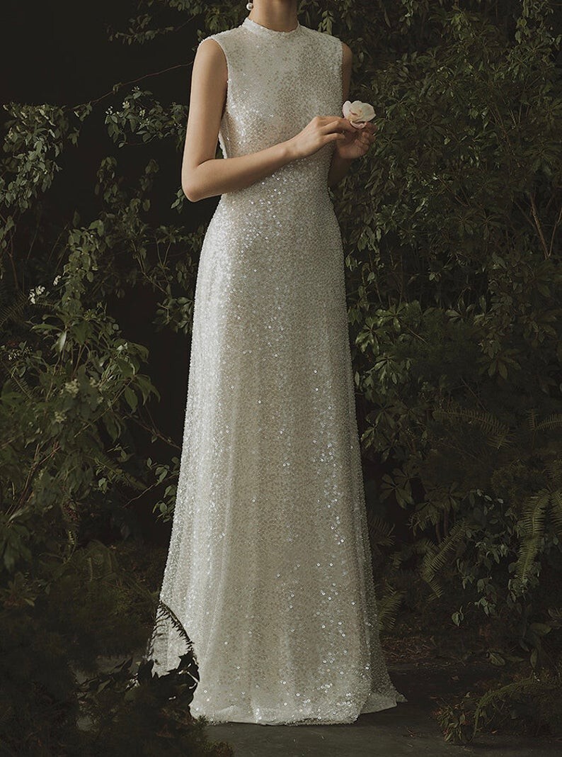 Carol – openback sequins and beads A-line wedding dress.