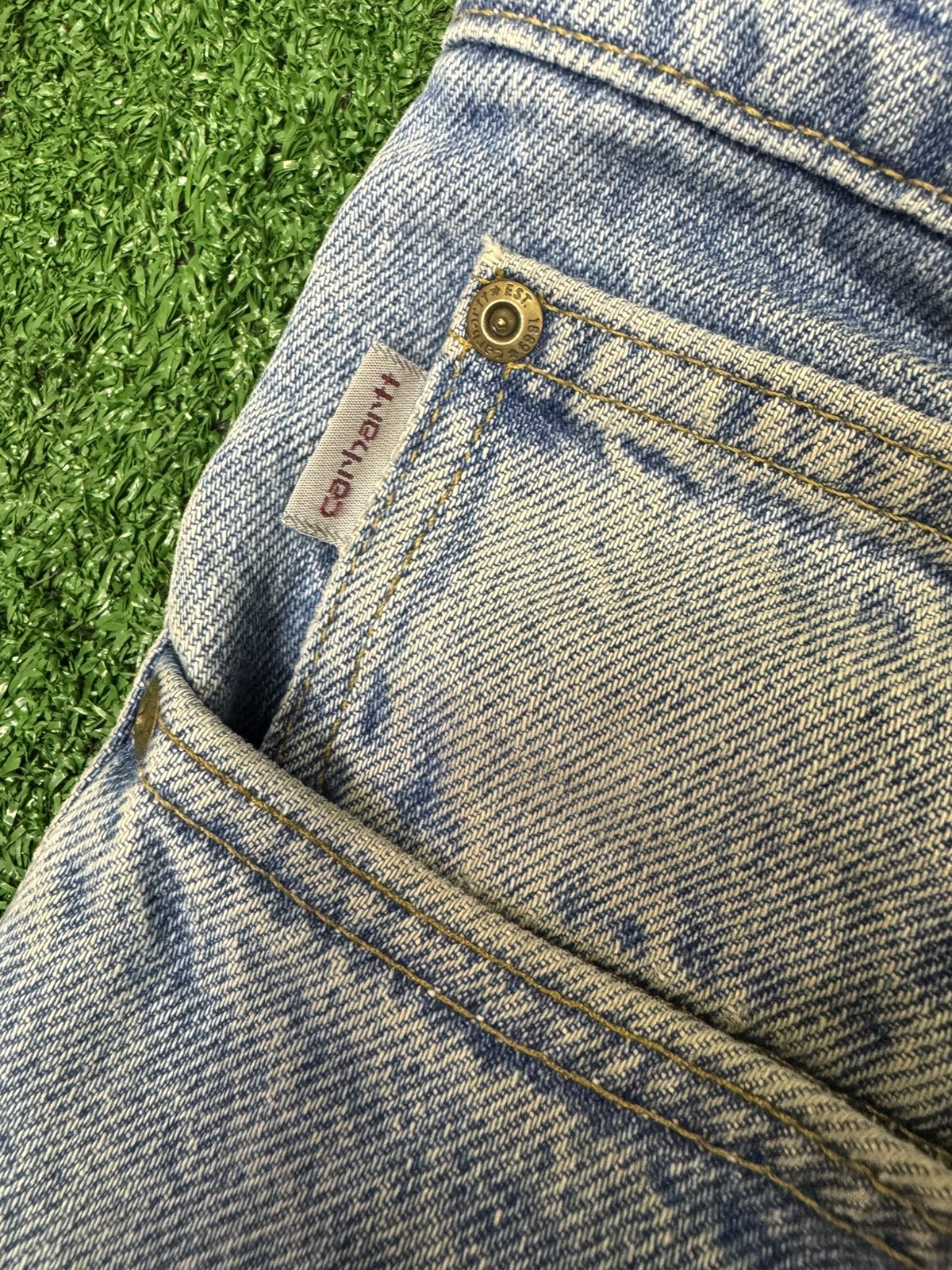 Vintage Carhartt B20DST Mens 38×30 Made in USA Relaxed Fit Straight Jeans Blue