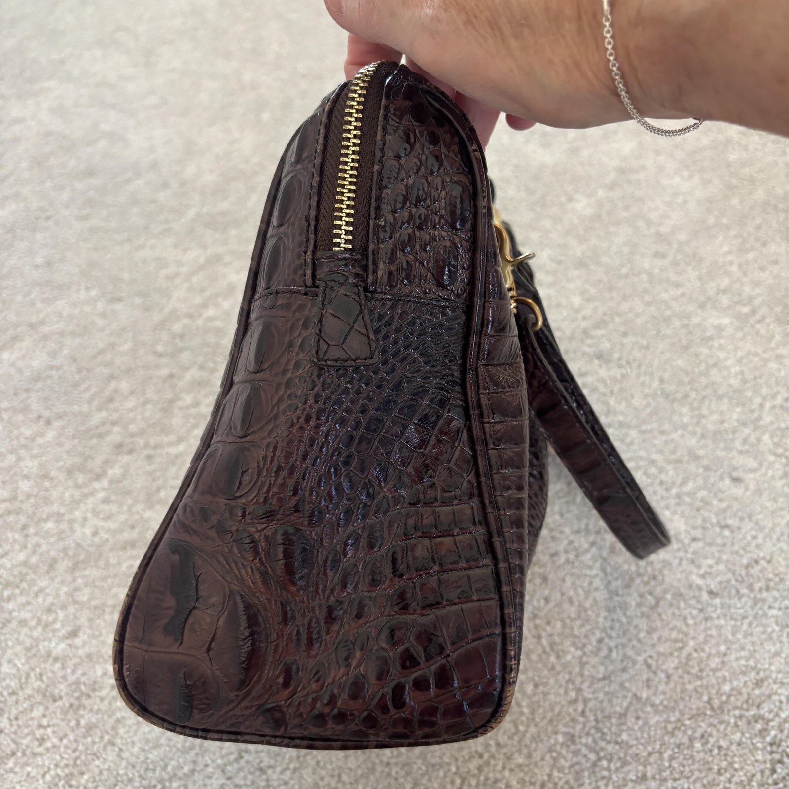 Brahmin Croc Embossed Satchel Crossbody Bag Womens Medium Brown Leather Classic
