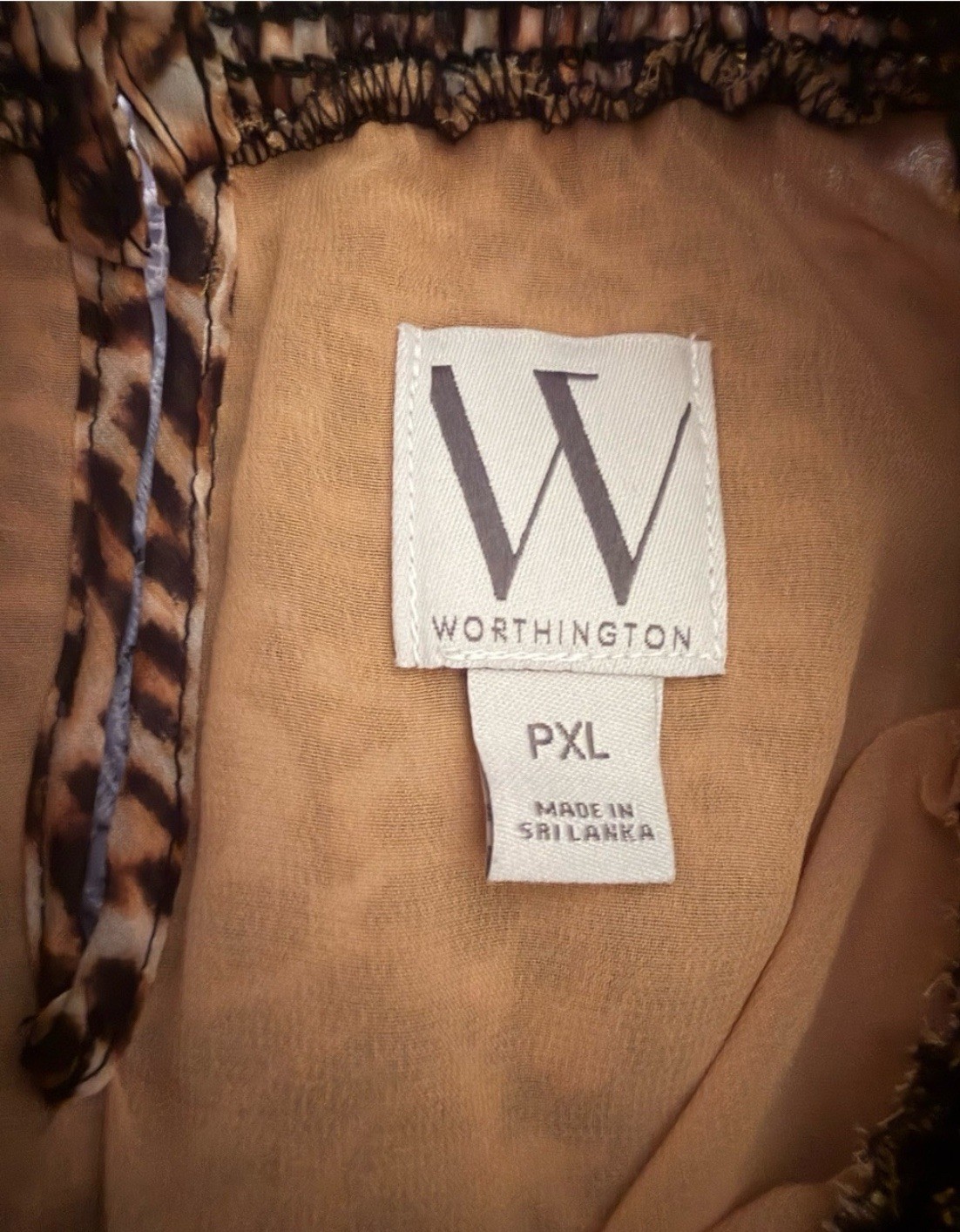 Worthington Women’s Brown Black Leopard Print Mock Neck Sleeveless Blouse PXL