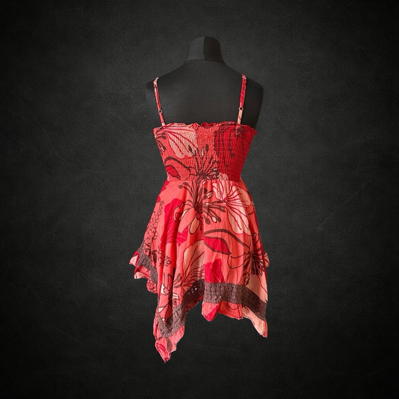 Joe Browns Womens Y2K Asymmetrical Cami Top 10 Red Coral Floral Fairy Festival