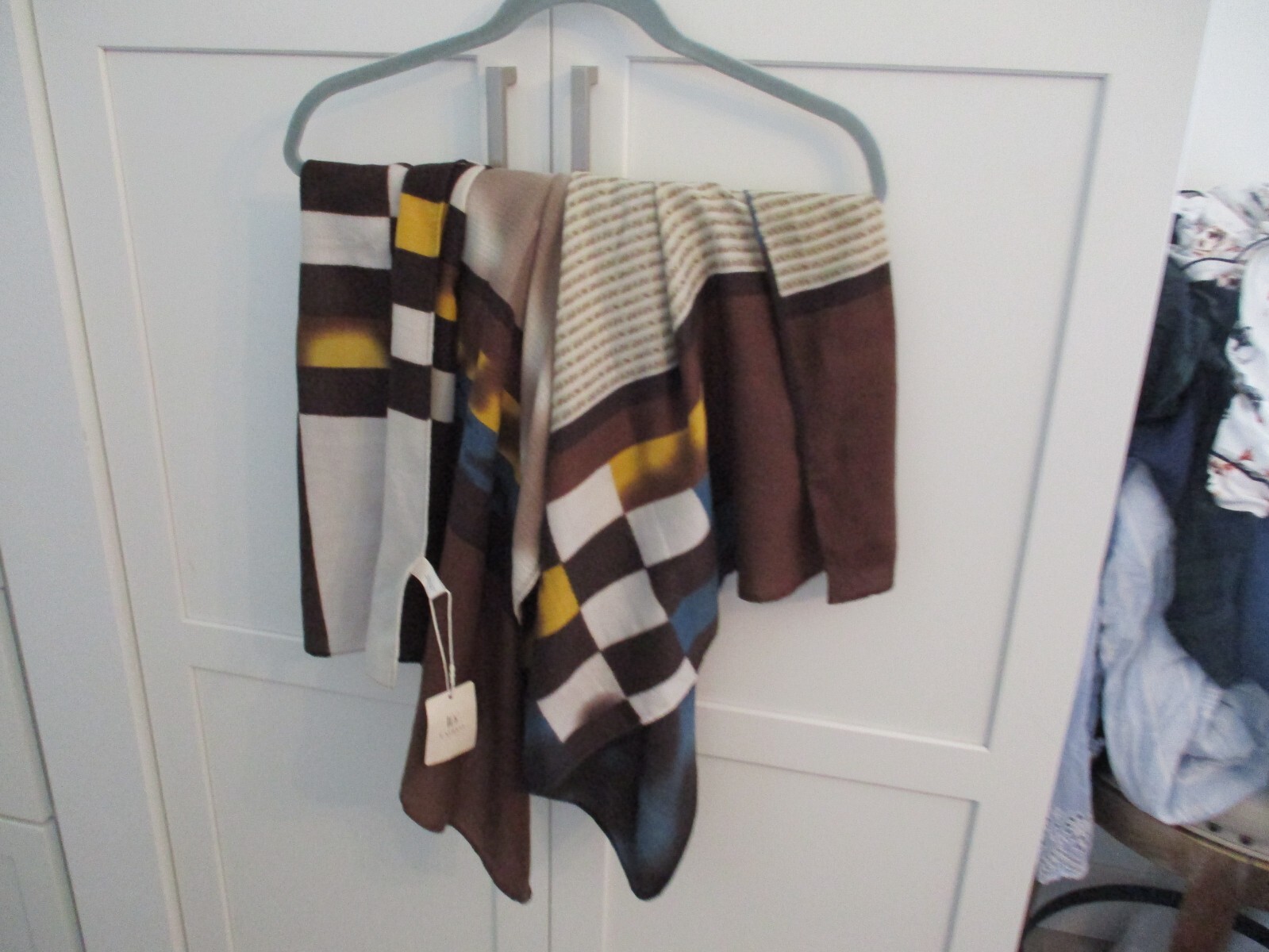 fadivo new york muticolored brown blue mustard tan natural print scarf nwt wrap