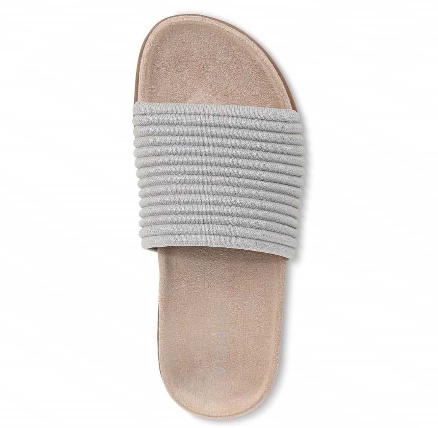 VIONIC Women Evie Knit Slide Sandal, Vapor Silver (NEW)