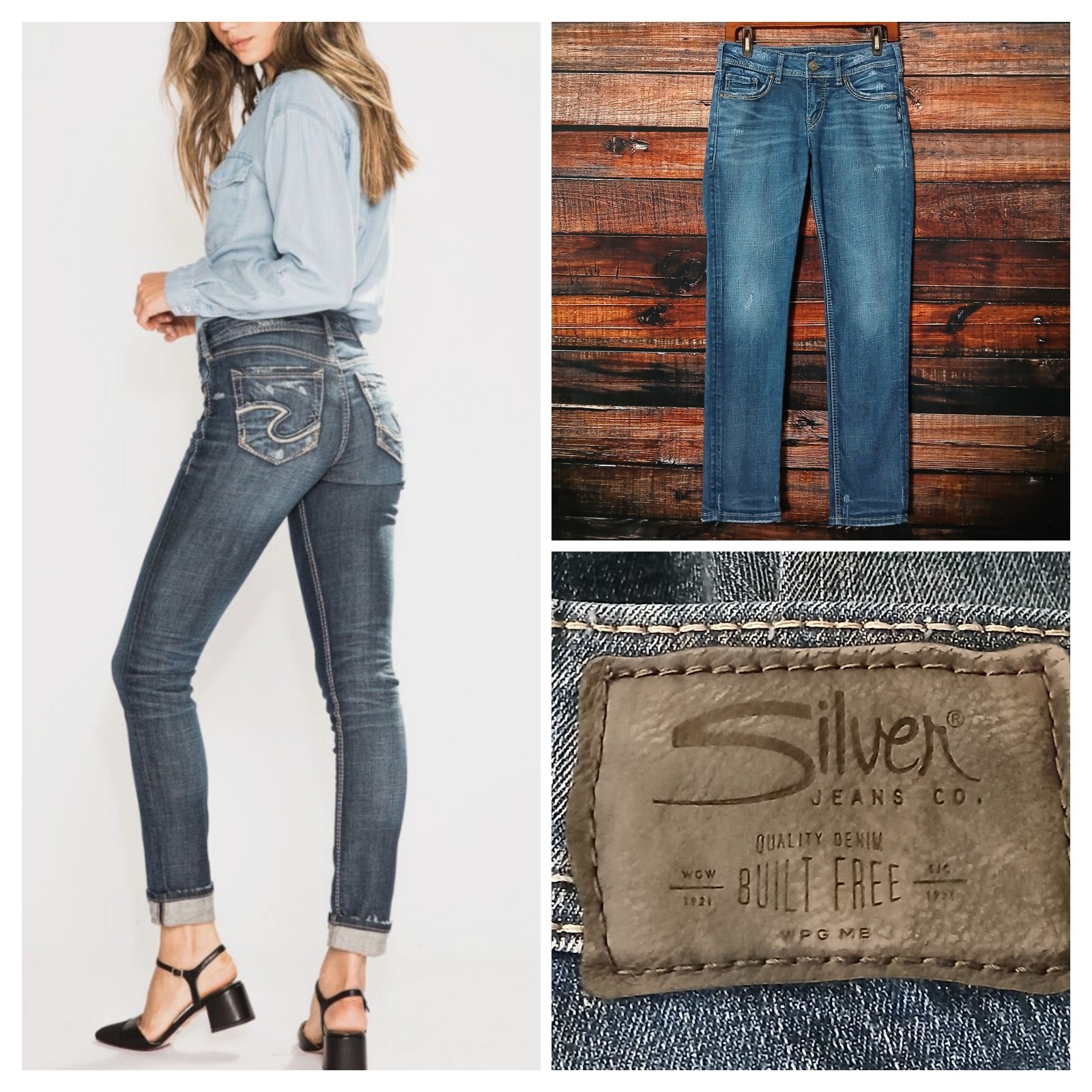 Silver Jeans Size 28 Suki Ankle Slim Blue Denim Distressed Stretch Mid Rise