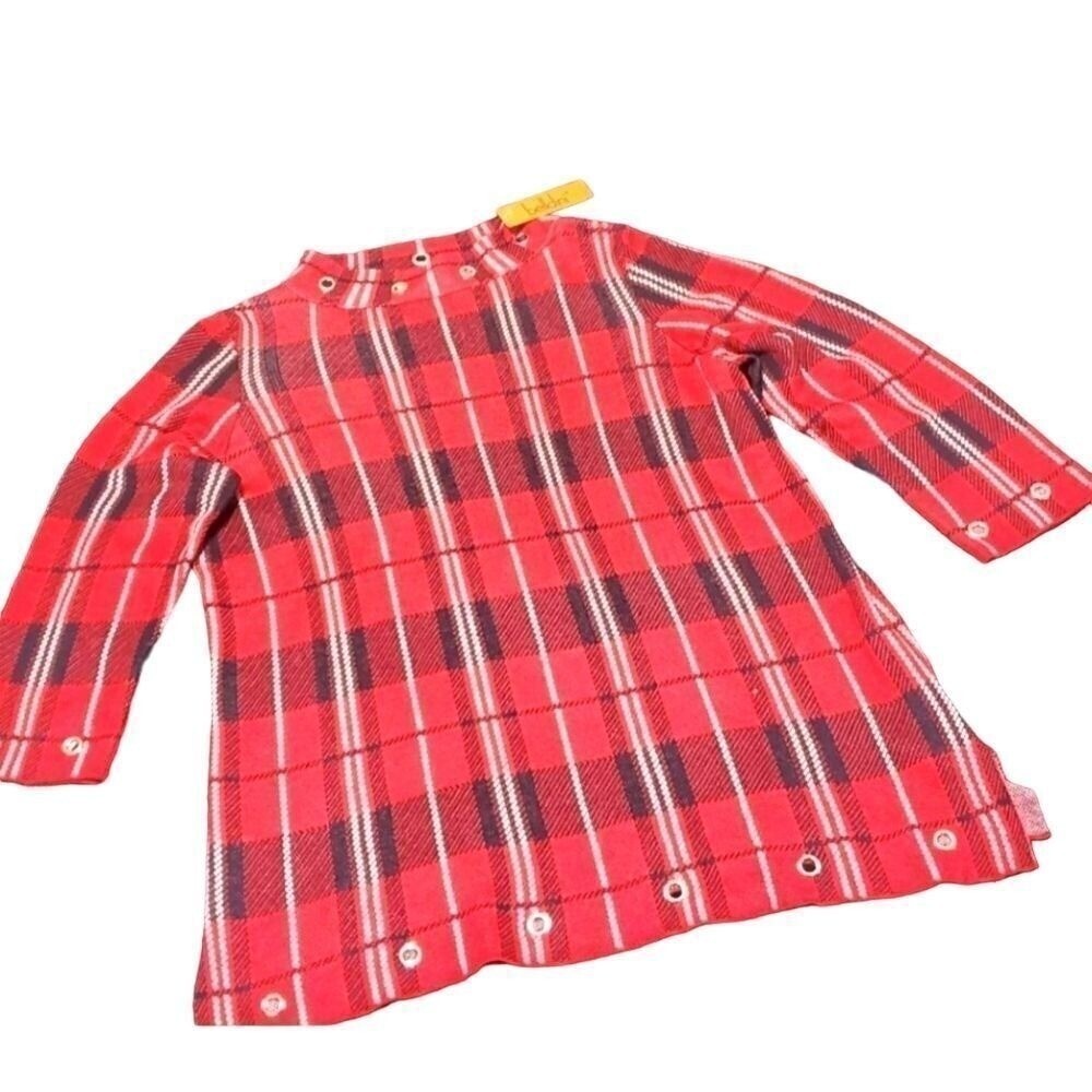 Belldini Red Plaid Knit Sweater with Metal Grommets Classic Holiday Pattern XL