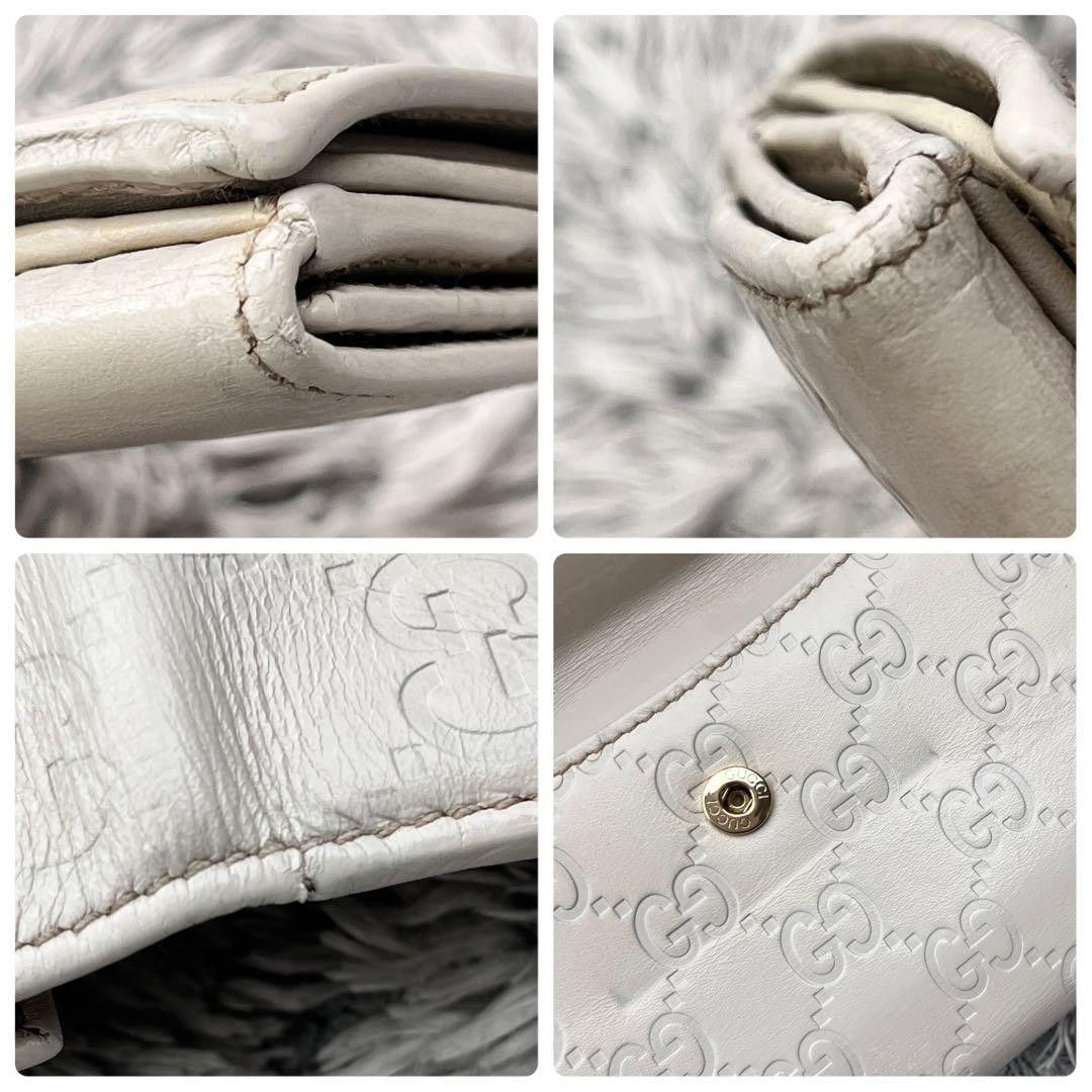Good Condition GUCCI Shima Logo Plate W Hook White Long Wallet
