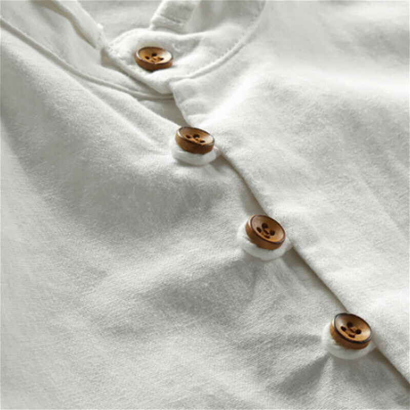 Cotton Linen Shirt Men Formal Retro Long Sleeve Mandarin Collar Frog Button Tops