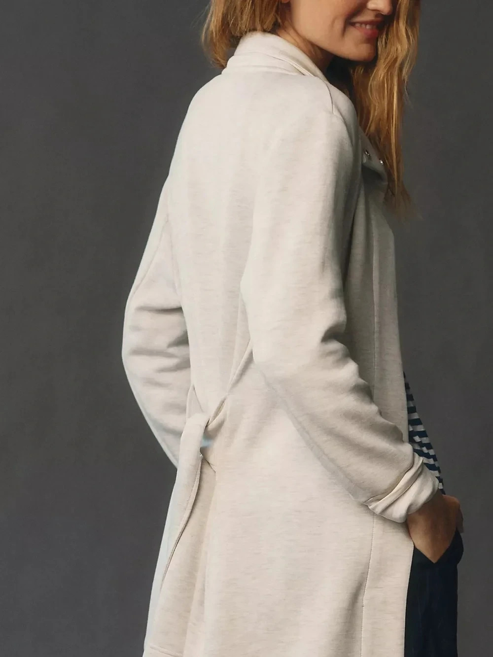 Anthropologie Varley Anset Jacket Ivory Sweatshirt Belted Size L NWT Large