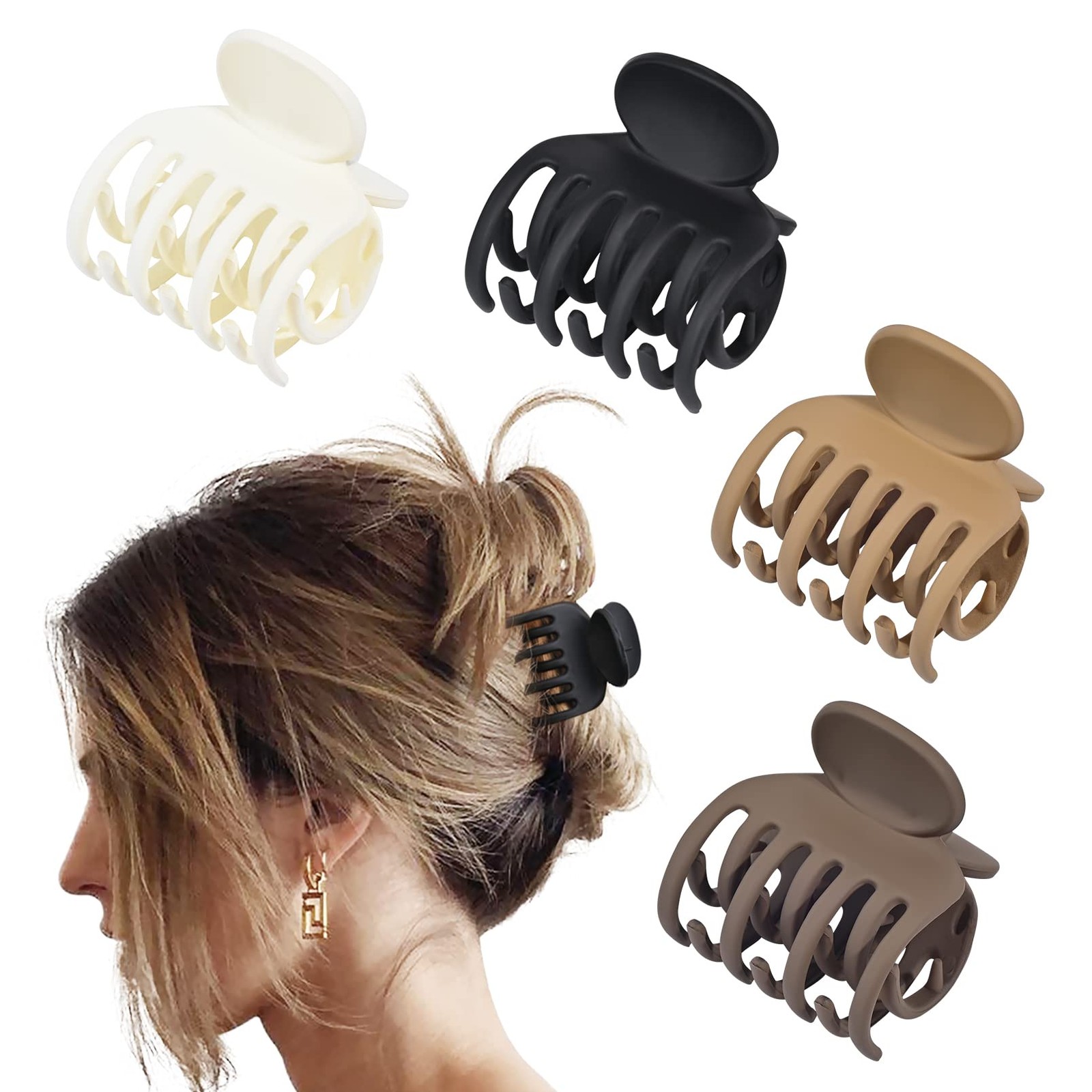 DEEKA Double Row Teeth Hair Clips Small Claw Clips for Thin Hair 4 Pack 1.6″ …