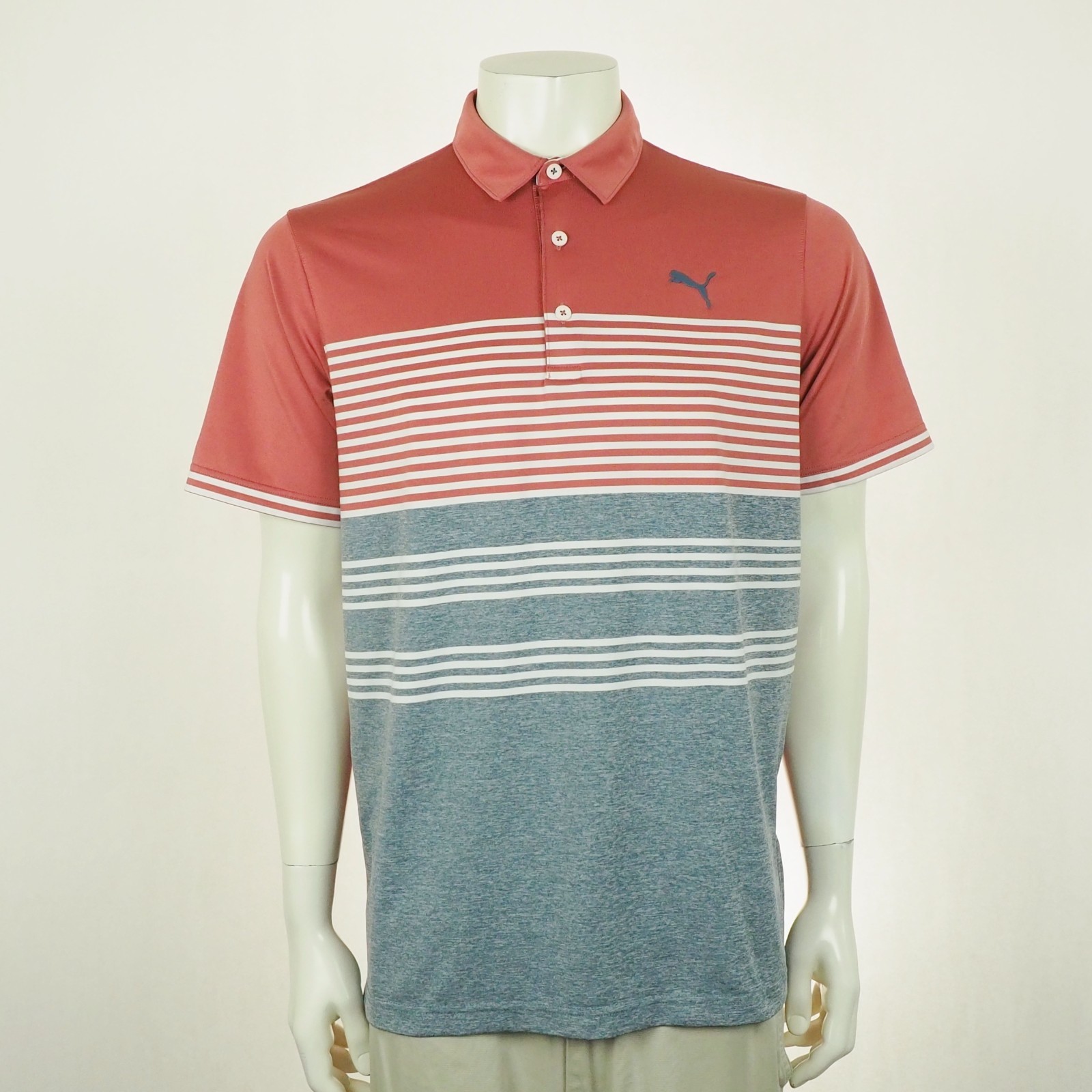 Puma Golf Mattr Track Polo Shirt Mens Large Red Striped Performance Tech Blend