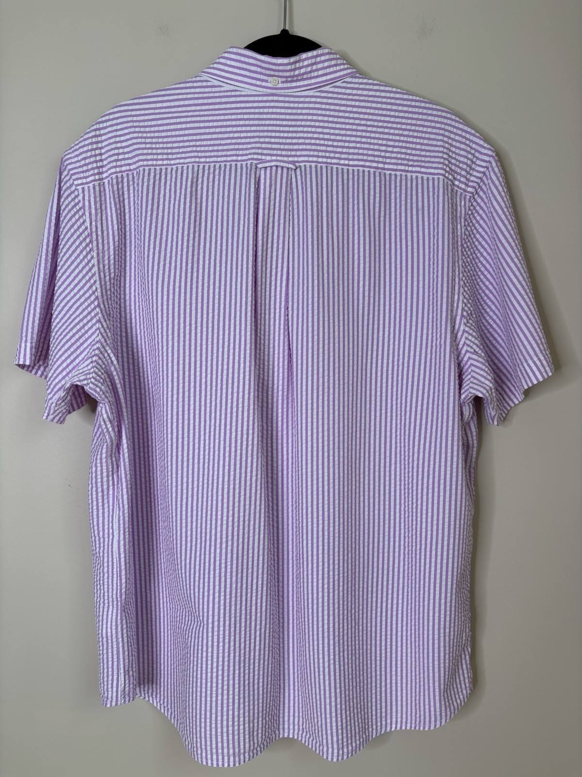 Lands End Men Seersucker Button Down Shirt XL 46-48 Purple/White Short Sleeve