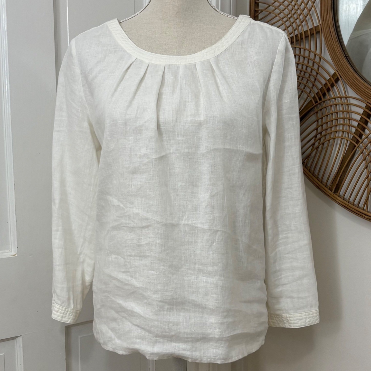 J.Crew 100% Linen Blouse S White Coastal Chic Top Capsule Minimalist Classic