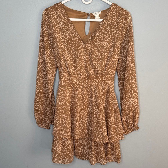 Japna Brown Floral Long Sleeve Dress
