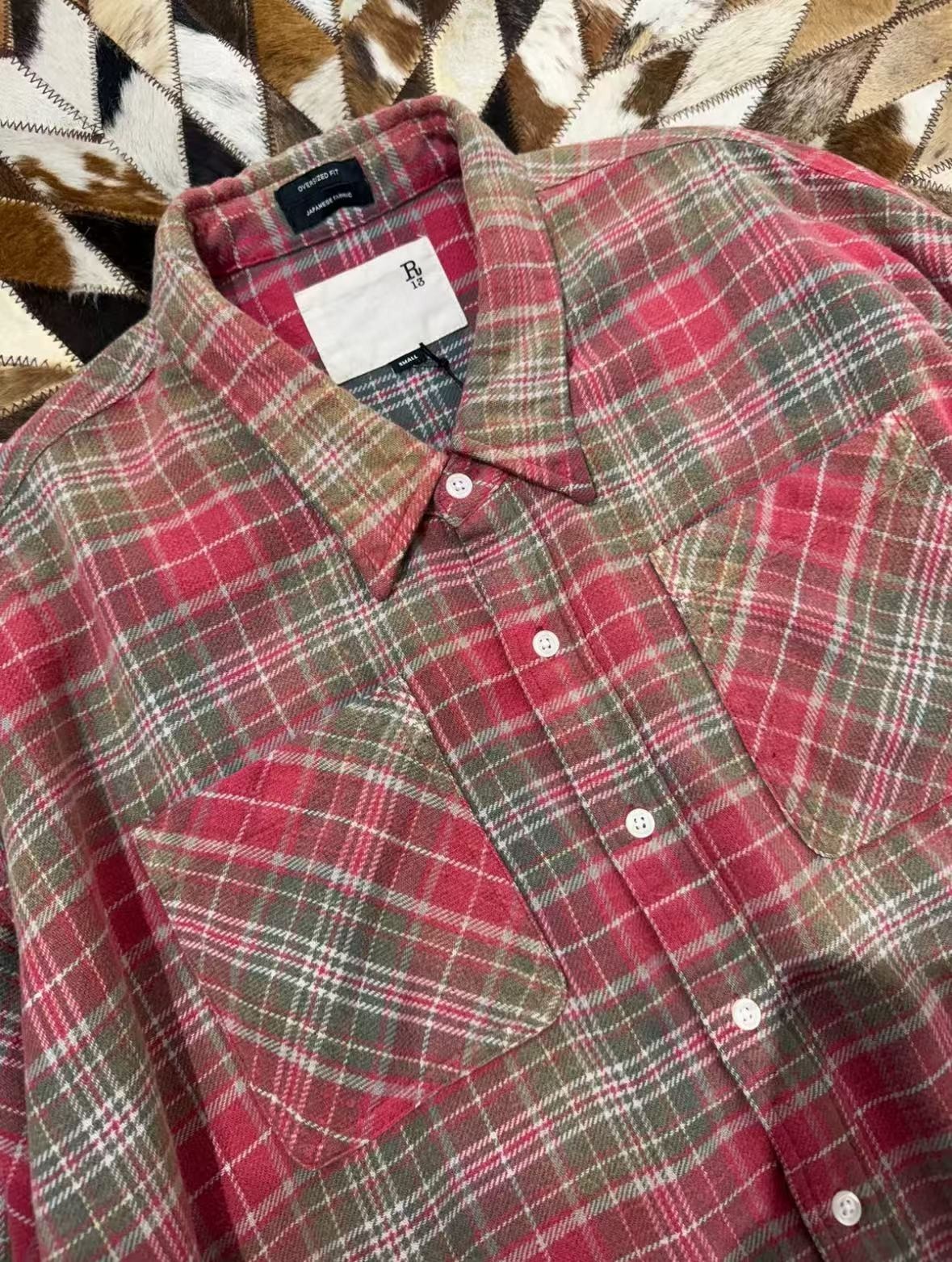 R13 DROP NECK WORKSHIRT Loose-shouldered Stylish Layered Classic Plaid Size S