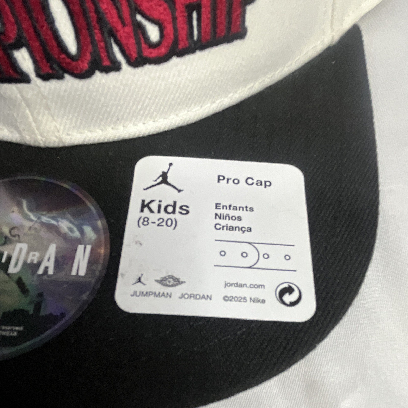 Jordan Pro Cap Kids (8-20) White/Black Snapback Embroidered Logo 1991 Finals